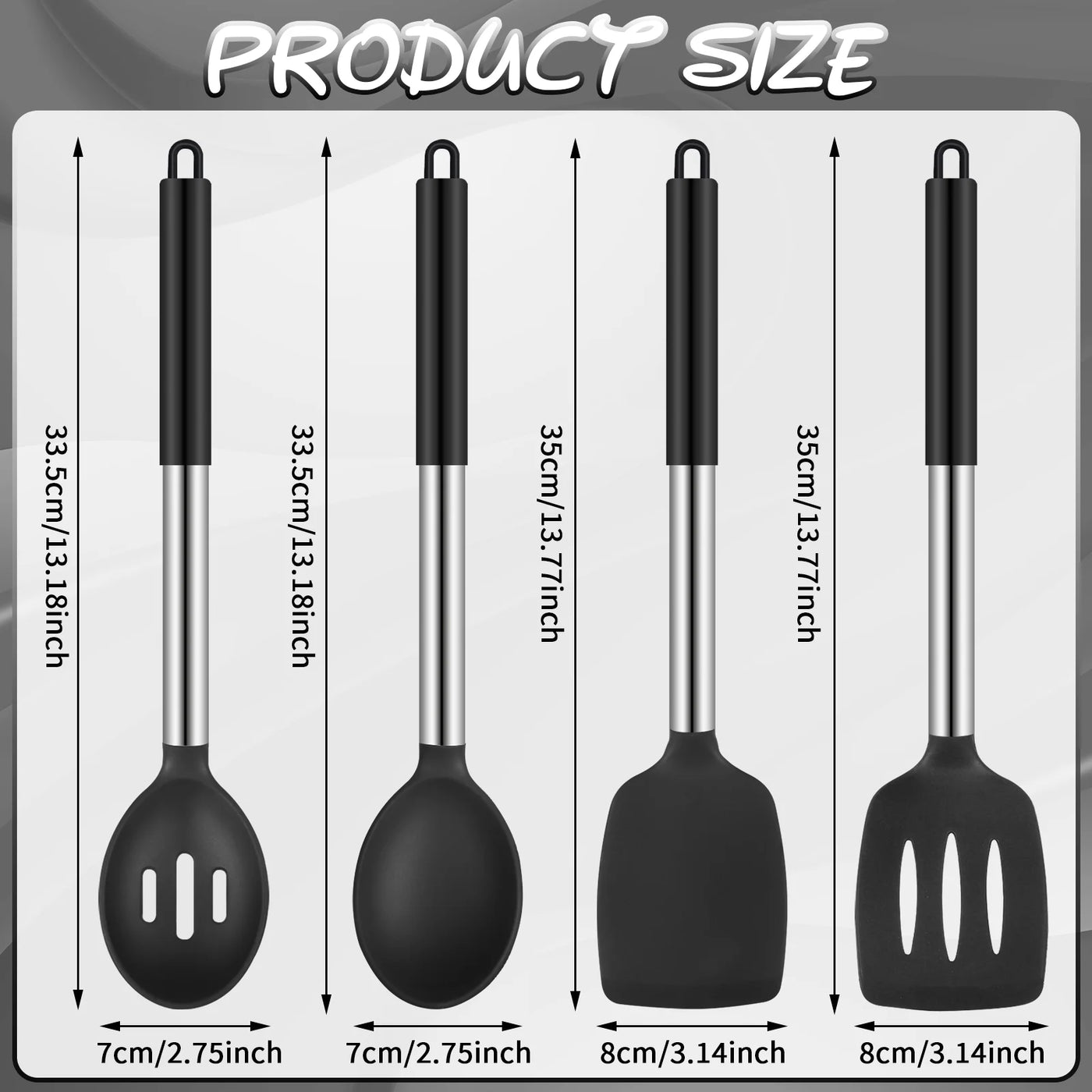 4-Pack Silicone Cooking Utensils Set, Heat Resistant Nonstick Kitchen Spatula and Spoon Set, Large Soup Ladle