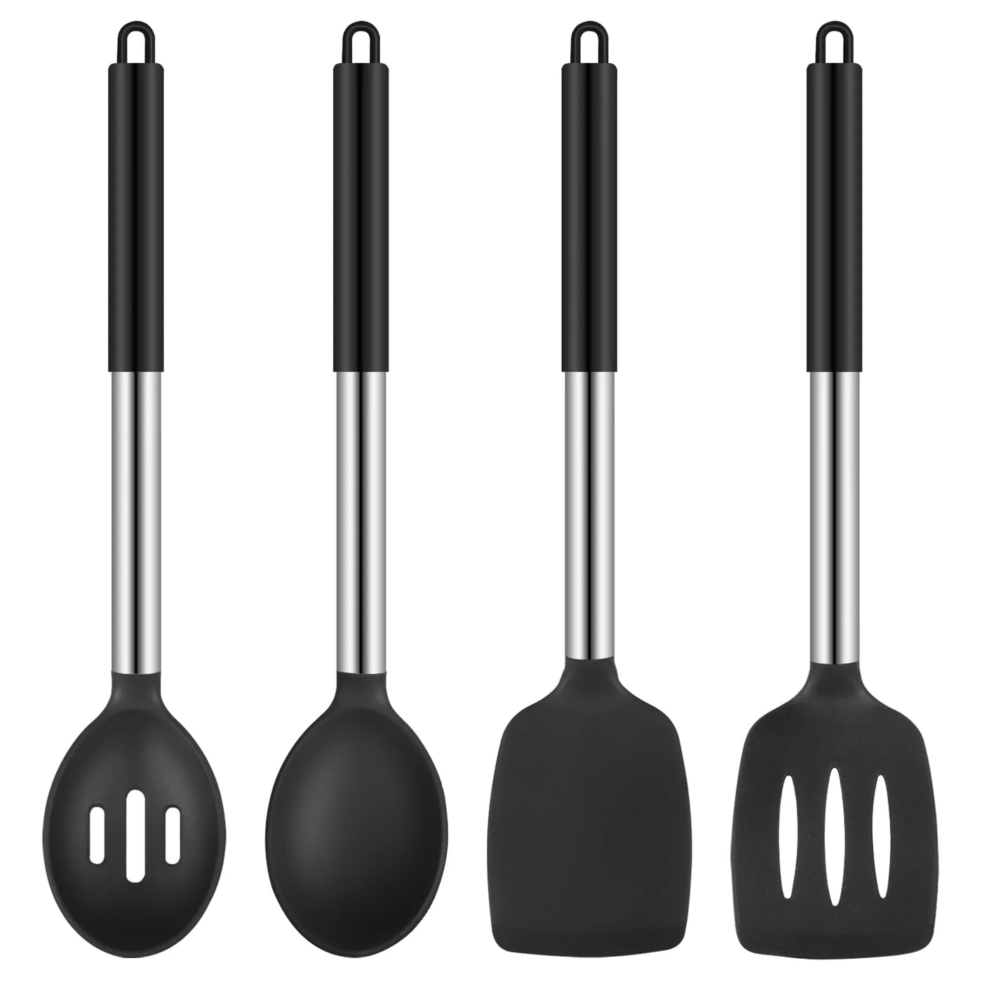 4-Pack Silicone Cooking Utensils Set, Heat Resistant Nonstick Kitchen Spatula and Spoon Set, Large Soup Ladle