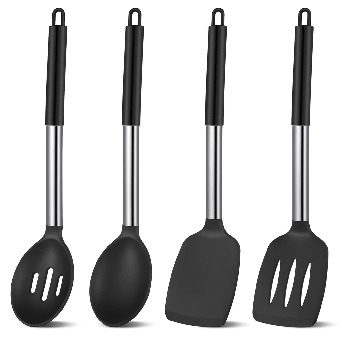 4-Pack Silicone Cooking Utensils Set, Heat Resistant Nonstick Kitchen Spatula and Spoon Set, Large Soup Ladle