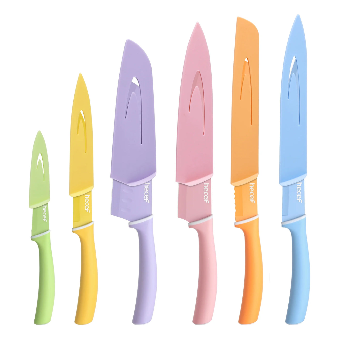 6-Piece Kitchen Knife Set, Colorful Coated Stainless Steel Sharp Cooking Knives, Dishwasher Safe, for Chopping, Slicing and Everyday Food Preparation