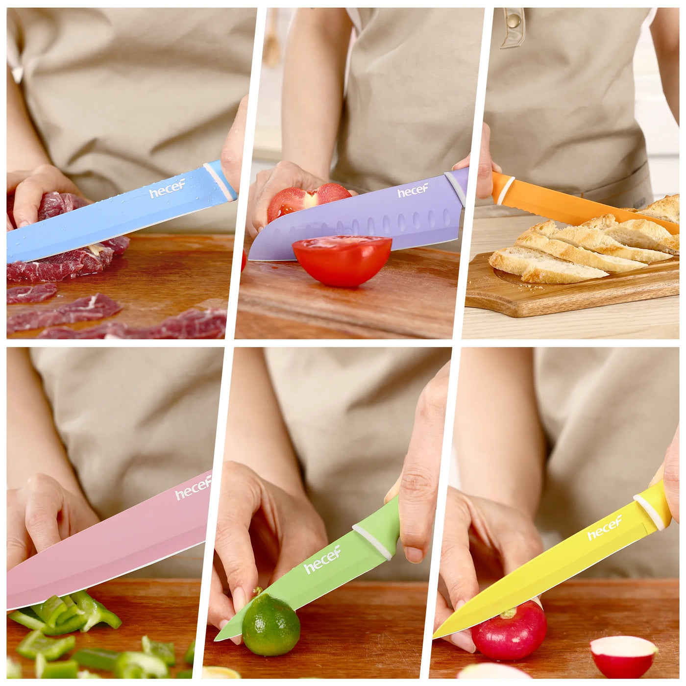 6-Piece Kitchen Knife Set, Colorful Coated Stainless Steel Sharp Cooking Knives, Dishwasher Safe, for Chopping, Slicing and Everyday Food Preparation