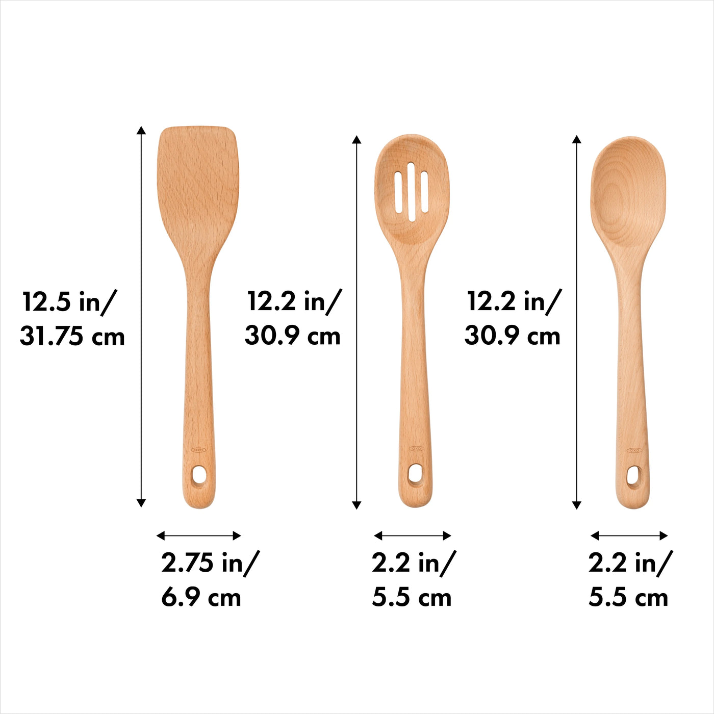 3-Piece Wooden Cooking Utensil Set, Beachwood, for Cooking, Mixing, Serving and Nonstick Cookware, Durable Design for Daily Home Use
