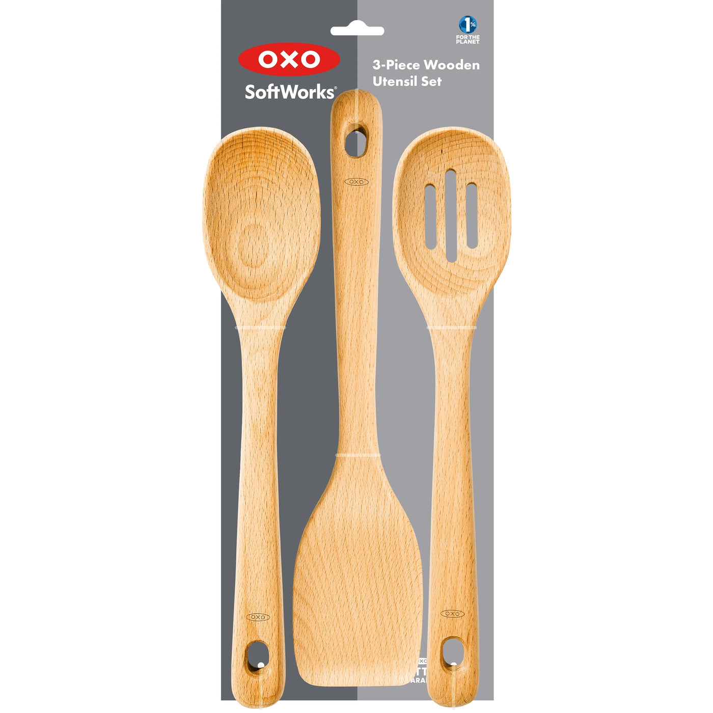 3-Piece Wooden Cooking Utensil Set, Beachwood, for Cooking, Mixing, Serving and Nonstick Cookware, Durable Design for Daily Home Use