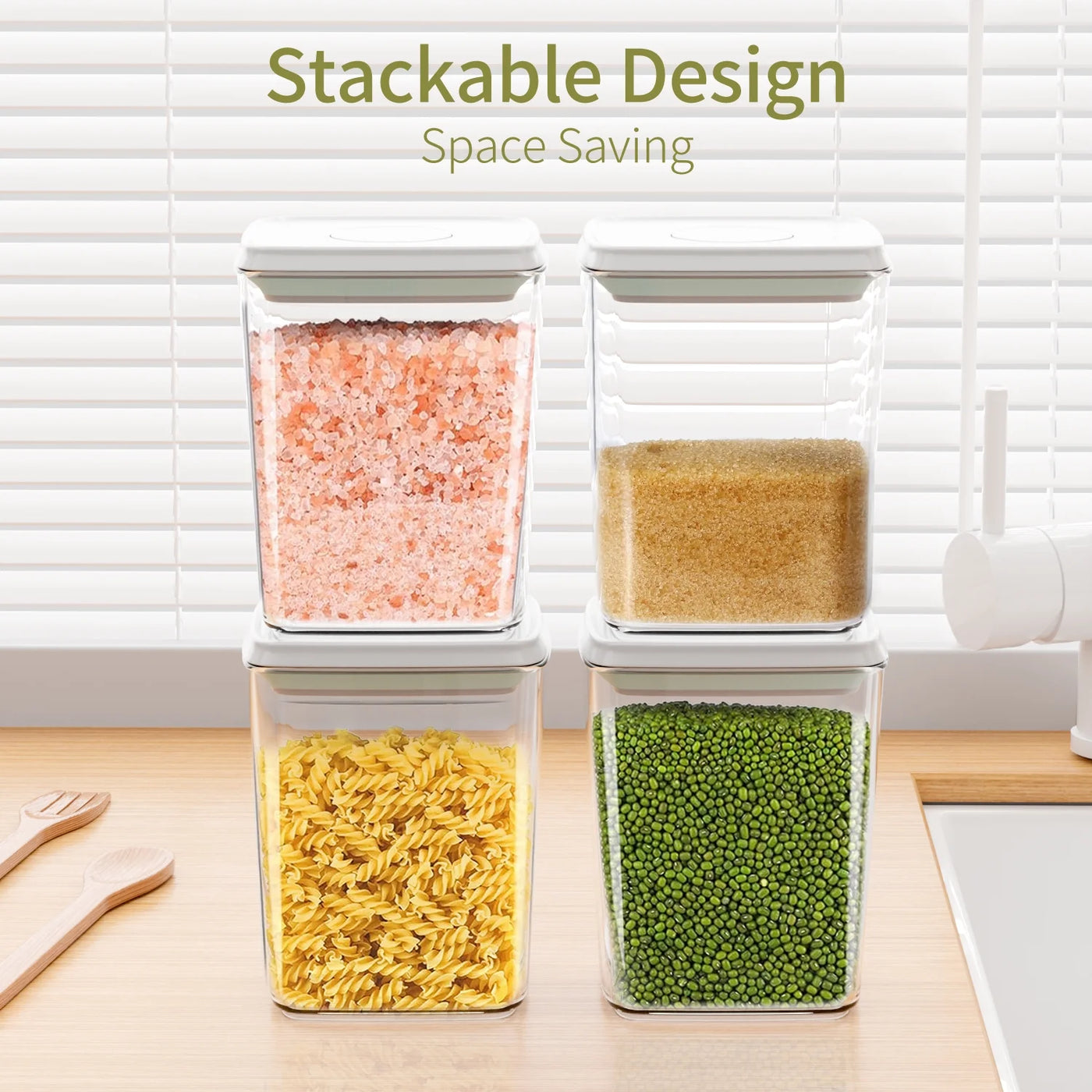 Airtight Pop Up Container: 3-Pack 1.2 QT Food Storage Container with Lid, Stackable Kitchen Storage Container for Cereal, Snack, Sugar, Coffee