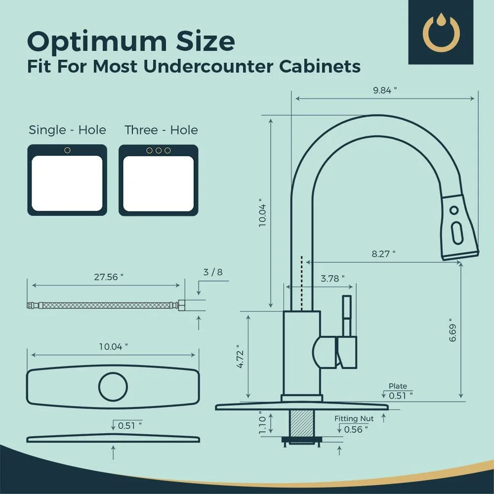 Kitchen Sink Faucets with Pull Down Sprayer, High Arc Single Handle with Water Lines, for Kitchen Sink, Home, Bar and Utility Use