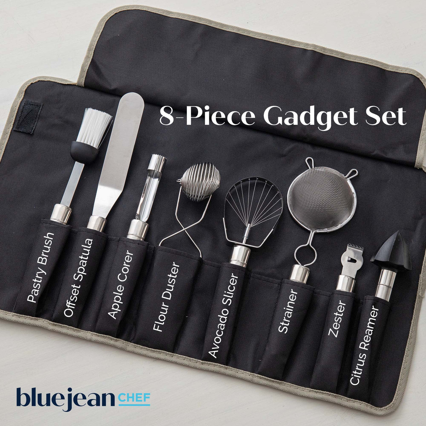 8-Piece Kitchen Tool and Gadget Set, Stainless-steel Kitchen Tools with Storage Pouch, Dishwasher Safe