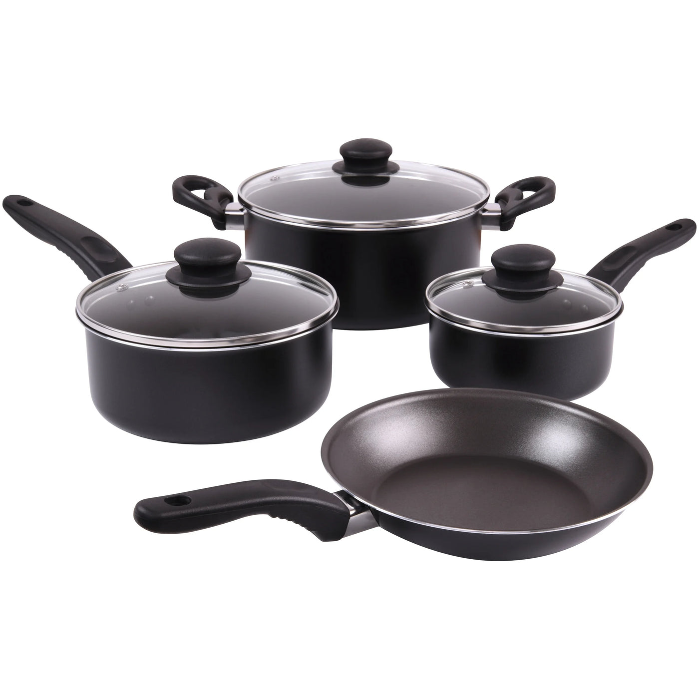 7-Piece Nonstick Aluminium, Pots and Pans Cookware Set, Black, for Frying, Boiling and Everyday Home Cooking