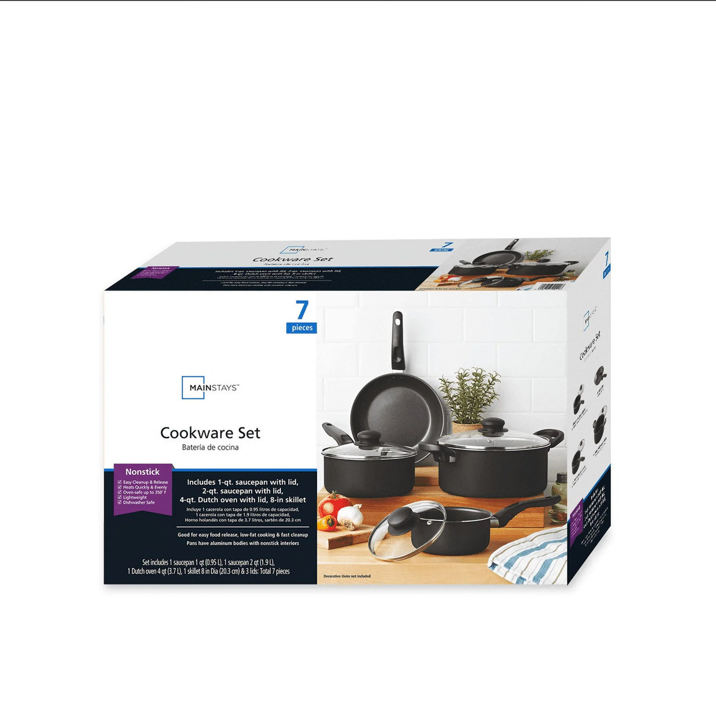 7-Piece Nonstick Aluminium, Pots and Pans Cookware Set, Black, for Frying, Boiling and Everyday Home Cooking