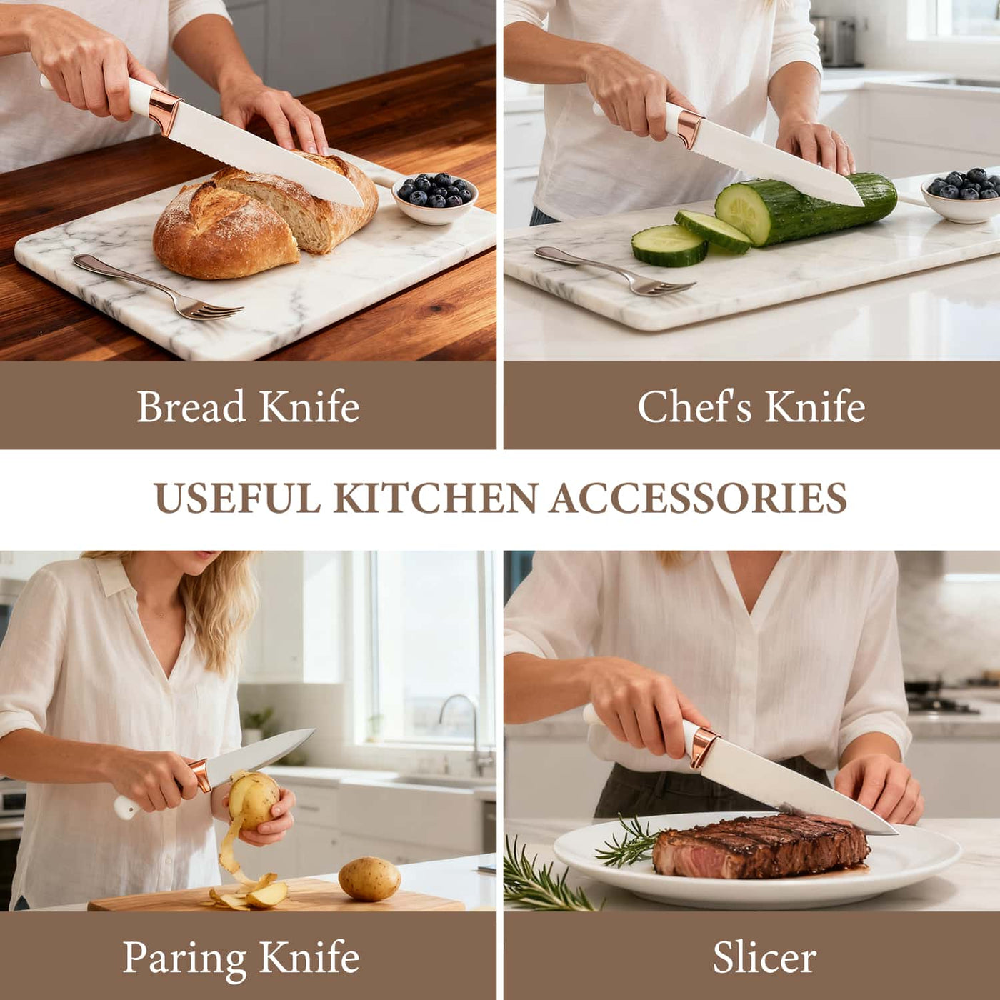 19-Piece Kitchen Utensils Set for Cooking, 11 Cooking Utensils, 6 Knife Set Beige, 3 Utensil Sets, Kitchen Utensils