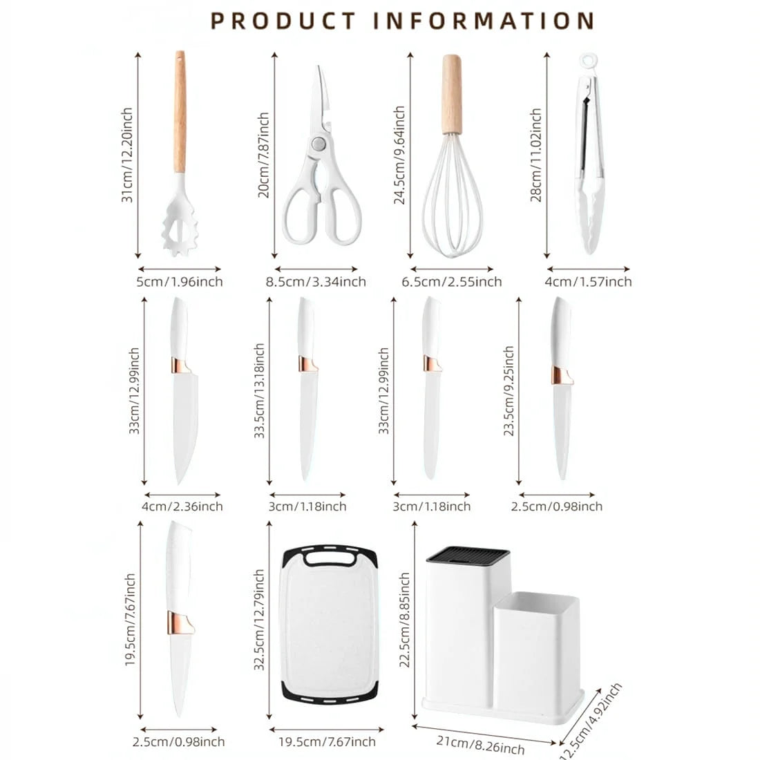 19-Piece Kitchen Utensils Set for Cooking, 11 Cooking Utensils, 6 Knife Set Beige, 3 Utensil Sets, Kitchen Utensils
