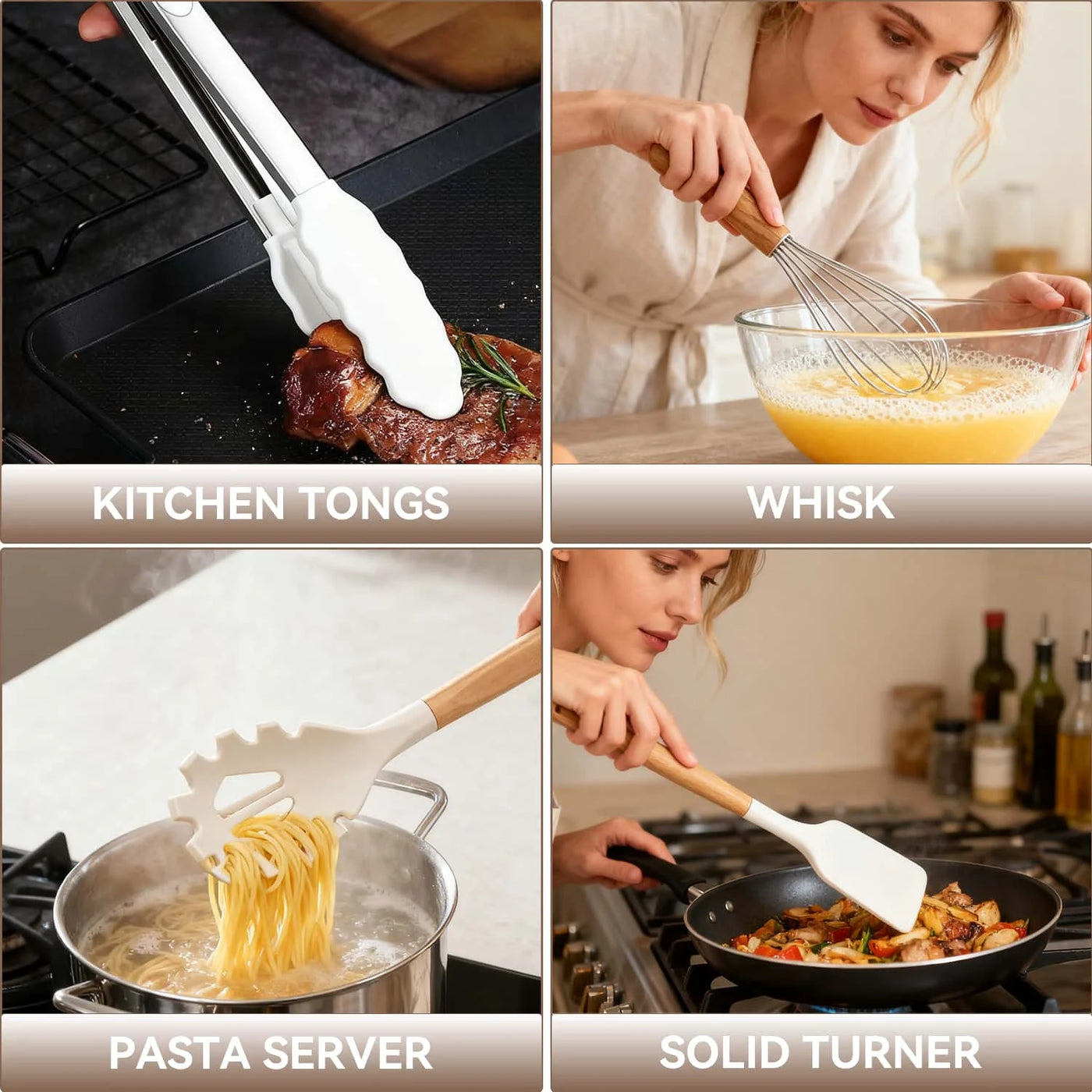 19-Piece Kitchen Utensils Set for Cooking, 11 Cooking Utensils, 6 Knife Set Beige, 3 Utensil Sets, Kitchen Utensils