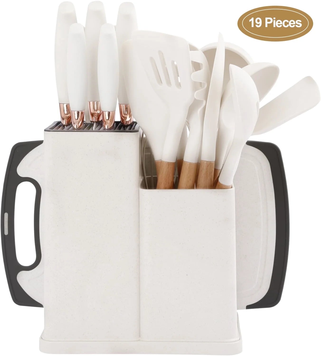 19-Piece Kitchen Utensils Set for Cooking, 11 Cooking Utensils, 6 Knife Set Beige, 3 Utensil Sets, Kitchen Utensils