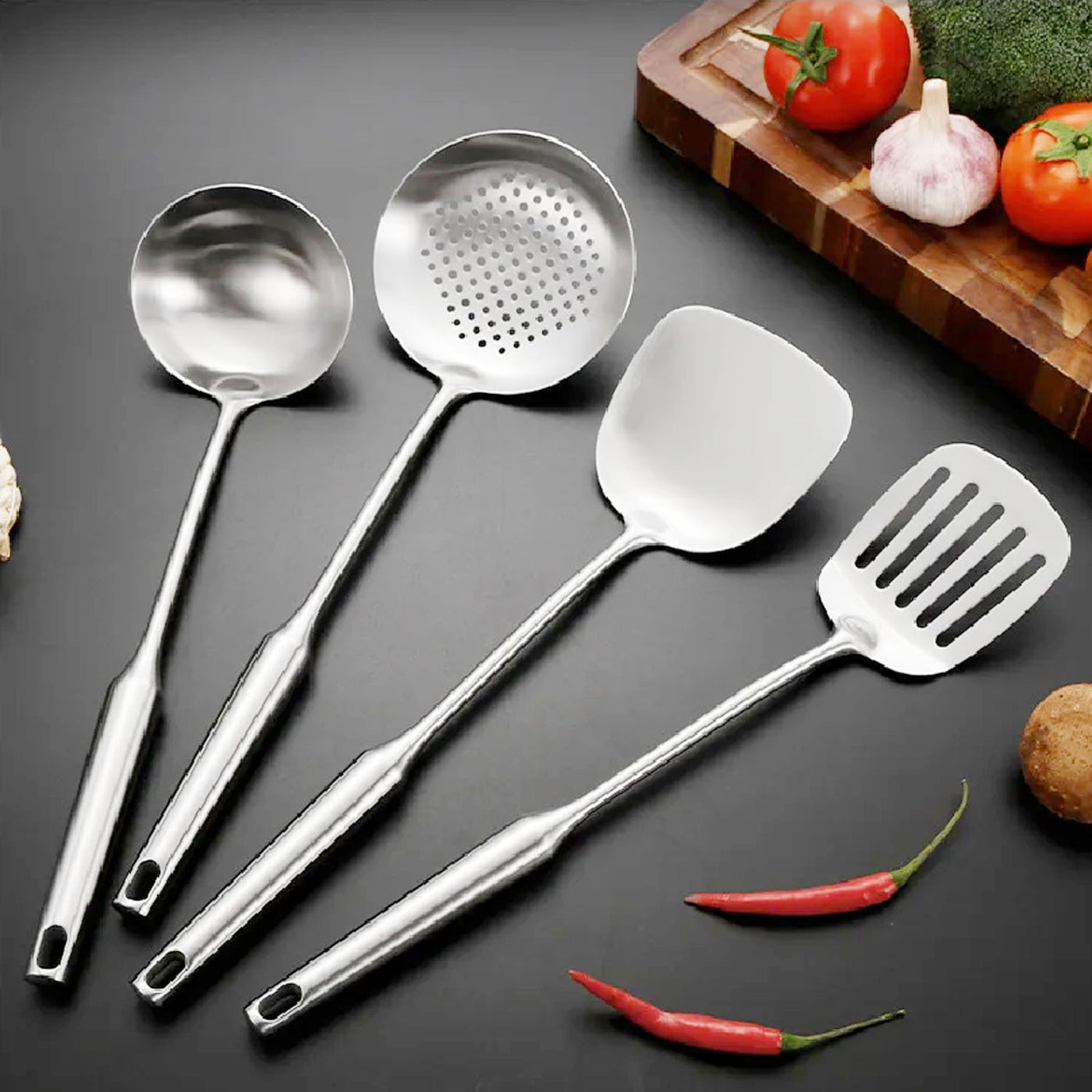 Kitchen Cooking Utensil Set, Stainless Steel Metal Kitchen Gadgets Heat Resistant Nonstick Kitchen Tools Dishwasher Safe