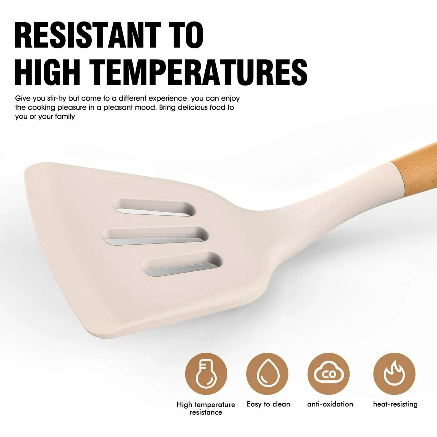 10-Piece Silicone and Wood Cooking Utensil Set, Heat-resistant, Safe for Nonstick Cookware, for Cooking, Mixing, Serving and Nonstick Cookware