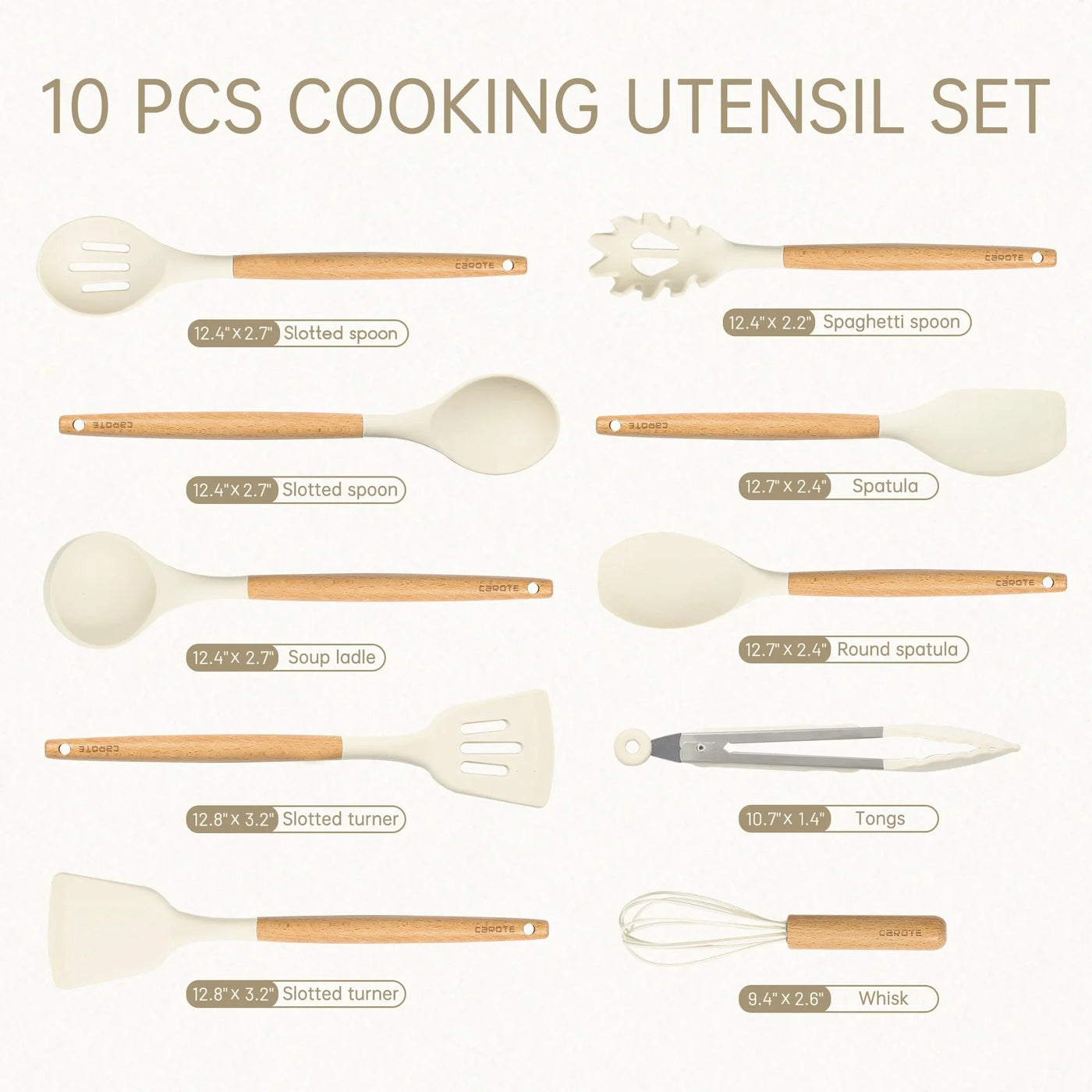10-Piece Silicone and Wood Cooking Utensil Set, Heat-resistant, Safe for Nonstick Cookware, for Cooking, Mixing, Serving and Nonstick Cookware