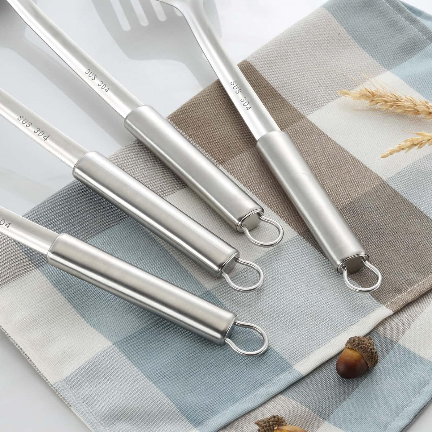 4-Piece Cooking Utensils Set, 304 Stainless Steel Kitchen Utensils, Include Wok Ladle, Slotted Spoon, Wok Spatula and Slotted Spatula, Dishwasher Safe