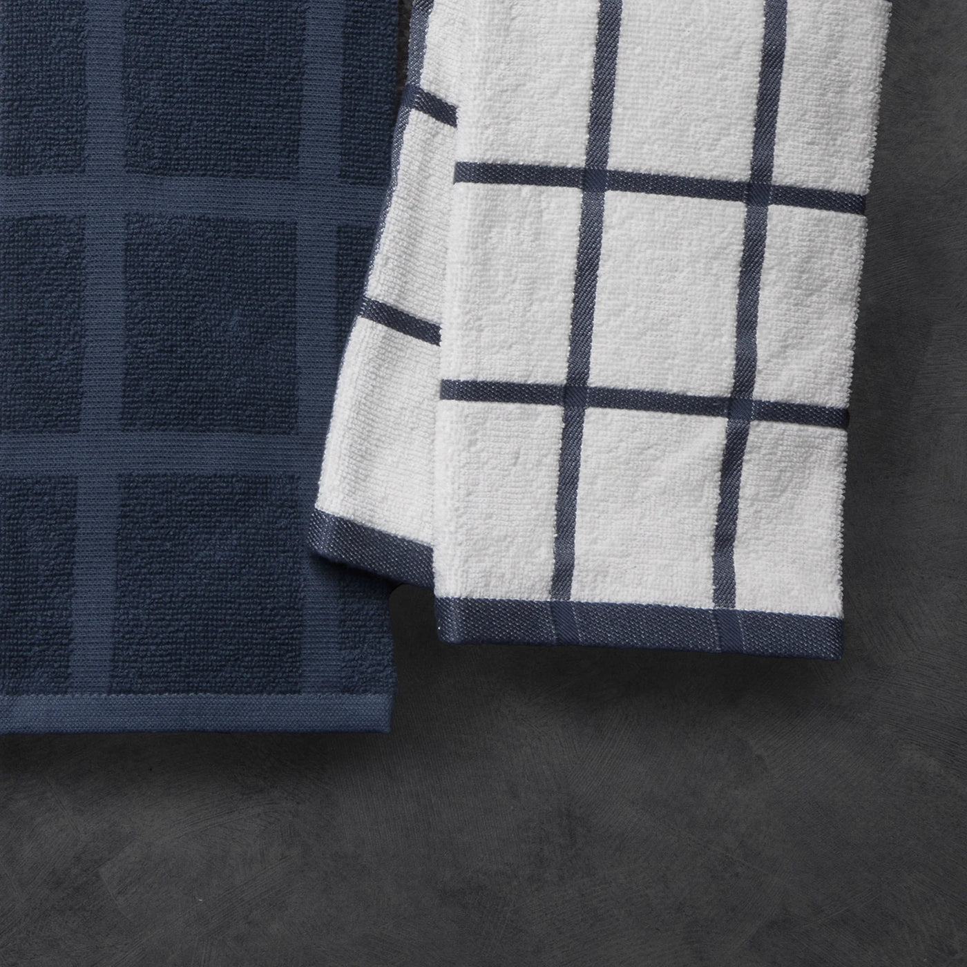 Kitchen Towels, Navy Windowpane, 5-Pack Set, for Drying Dishes, Wiping Counters and Everyday Kitchen Cleaning