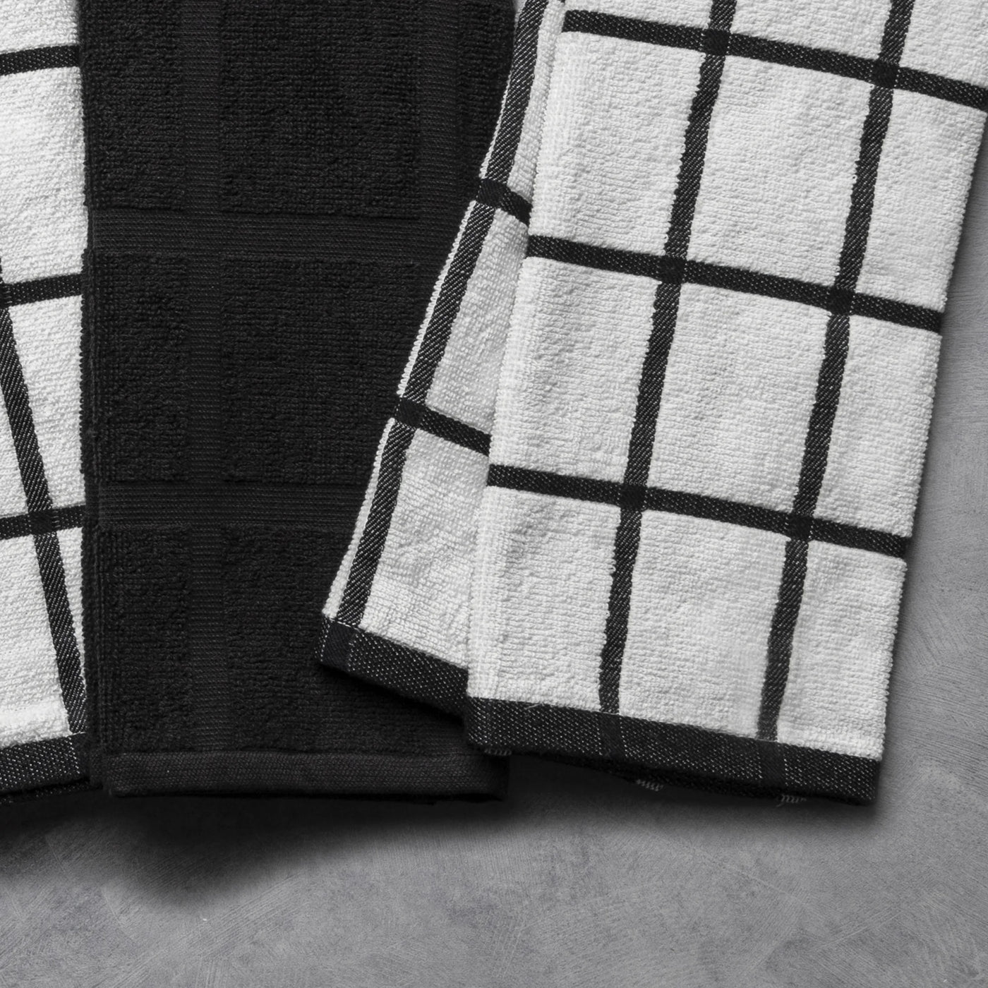 Kitchen Towels, Black and White Windowpane, 5-Pack Set, for Drying Dishes, Wiping Counters and Everyday Kitchen Cleaning