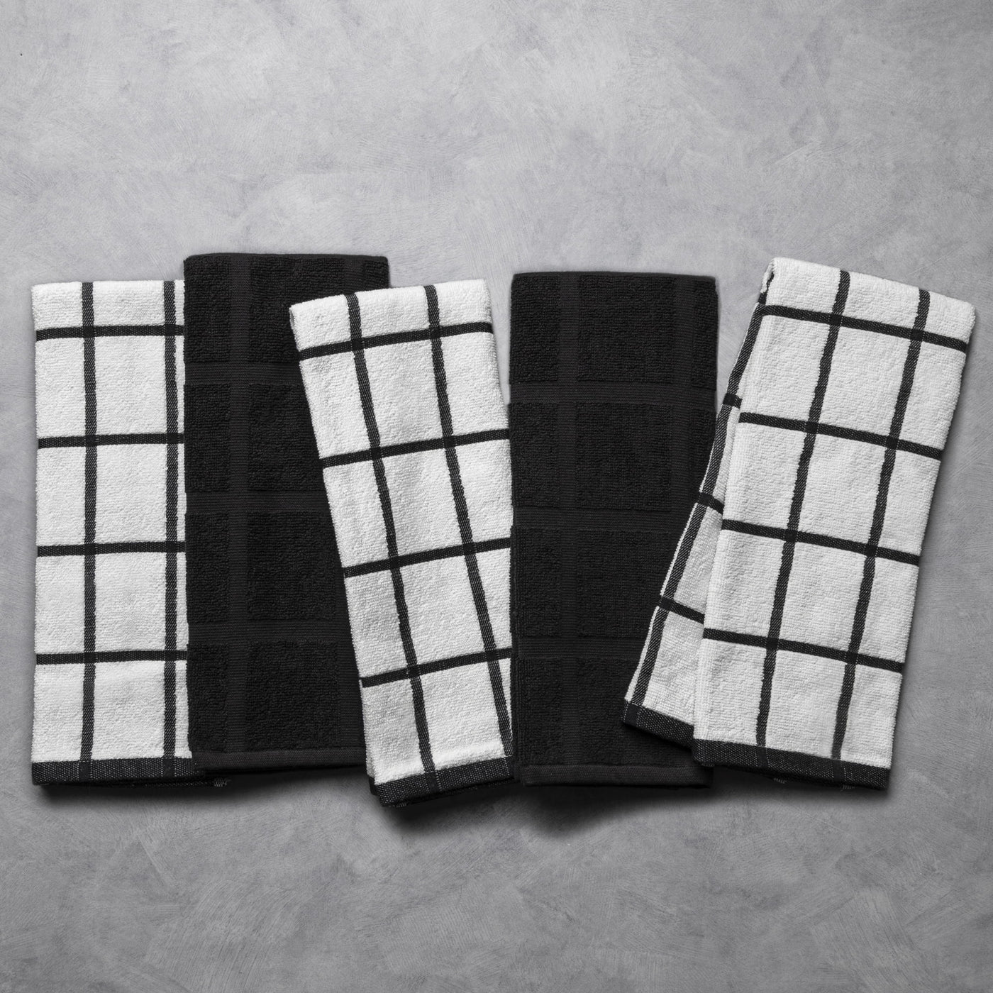 Kitchen Towels, Black and White Windowpane, 5-Pack Set, for Drying Dishes, Wiping Counters and Everyday Kitchen Cleaning