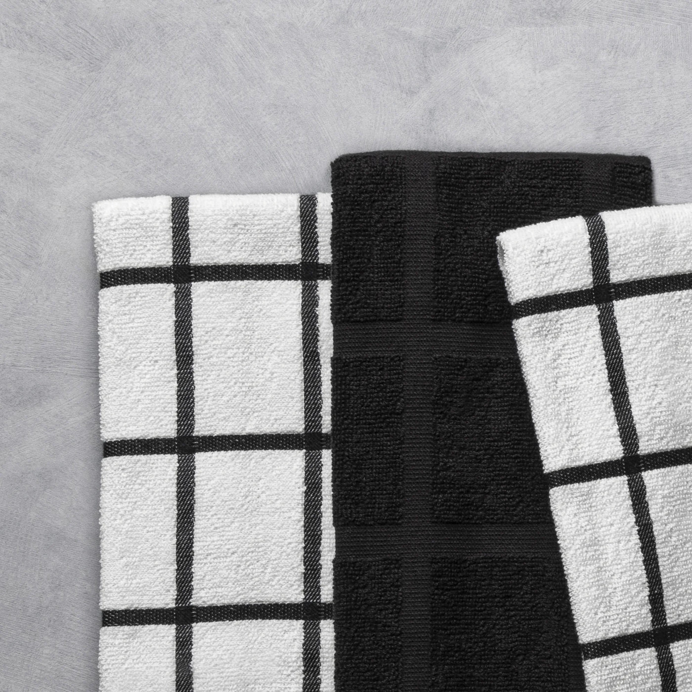 Kitchen Towels, Black and White Windowpane, 5-Pack Set, for Drying Dishes, Wiping Counters and Everyday Kitchen Cleaning