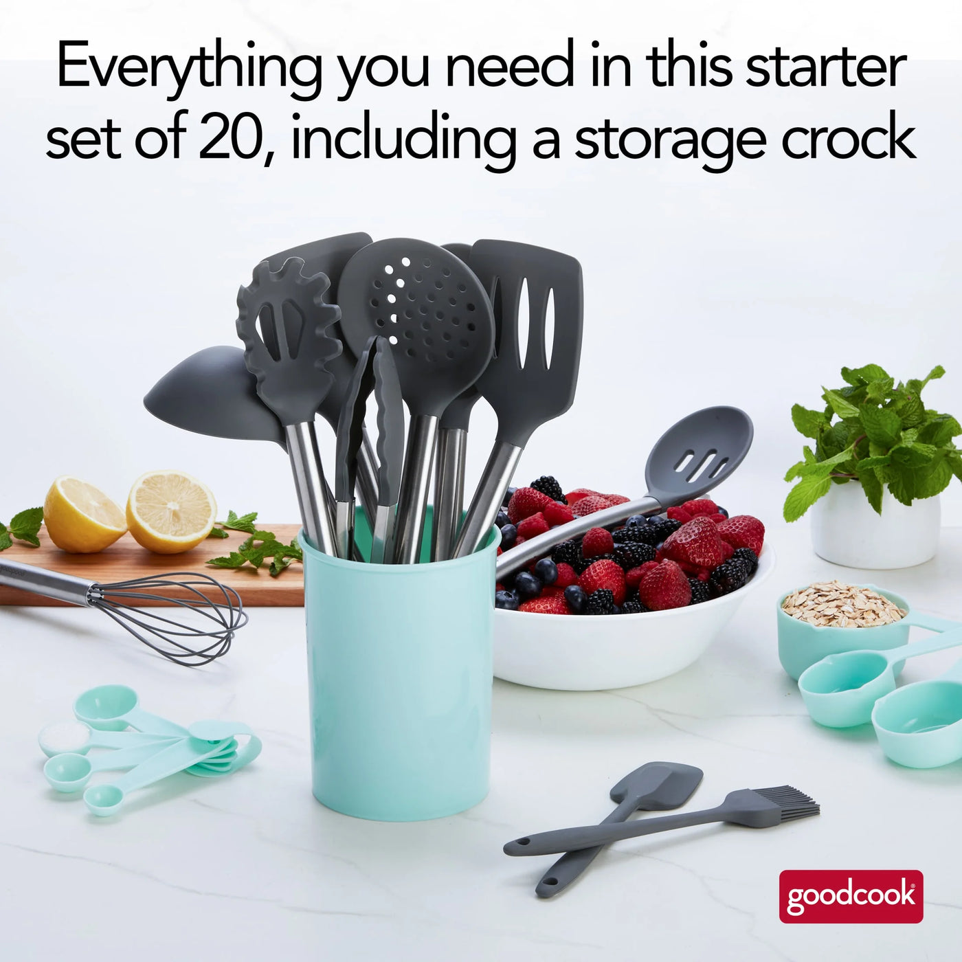 20-Piece Kitchen Tools and Gadget with Crock Set, for Everyday Home Kitchen Cooking, Storage and Organization