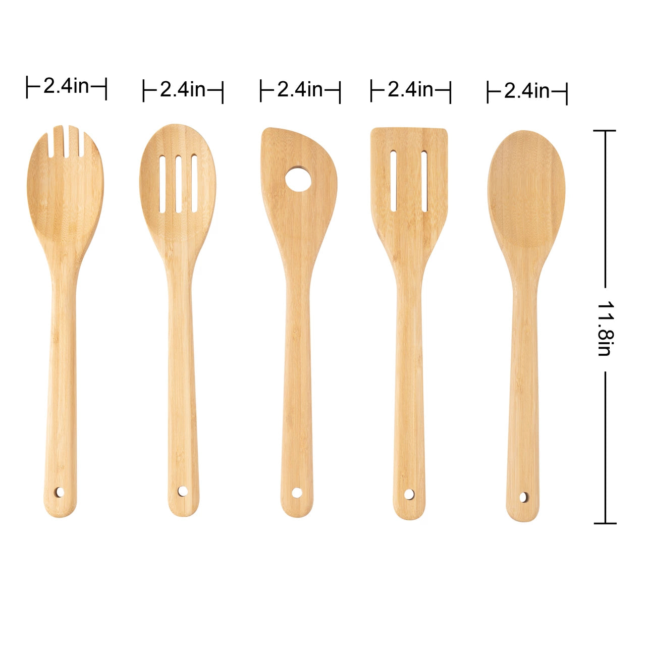 5pk Bamboo Spoons for Cooking, Kitchen Essential Tools Set, for Cooking, Mixing, Serving and Nonstick Cookware