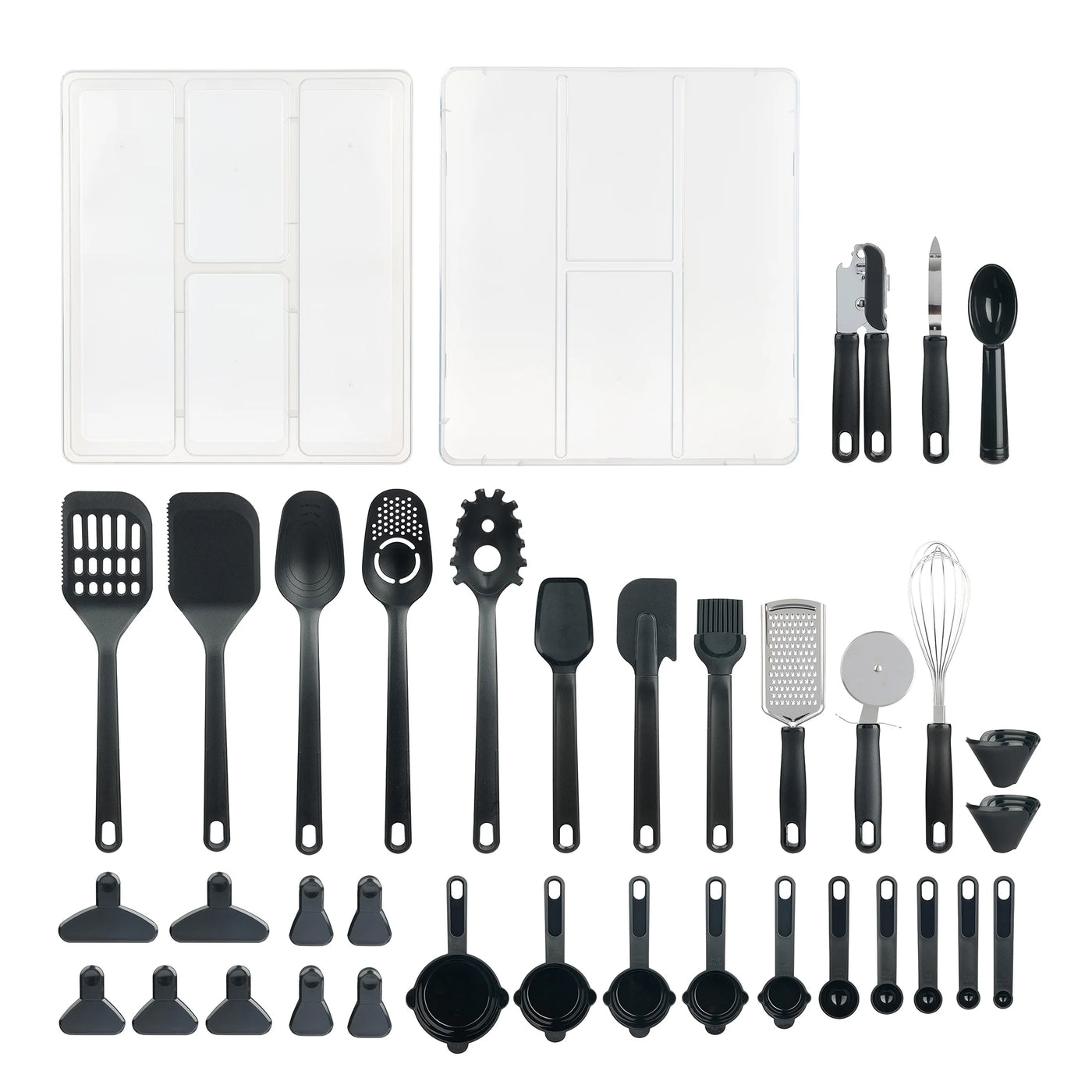 36-Piece Kitchen Gadget Set with Kitchen Cooking Utensils, and Drawer Organizer, Black, for Cooking, Mixing, Serving and Nonstick Cookware
