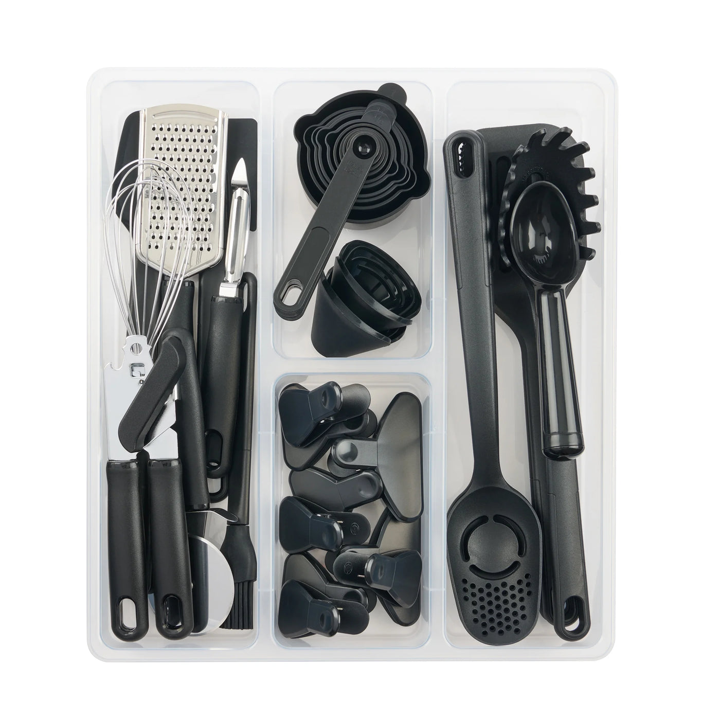36-Piece Kitchen Gadget Set with Kitchen Cooking Utensils, and Drawer Organizer, Black, for Cooking, Mixing, Serving and Nonstick Cookware