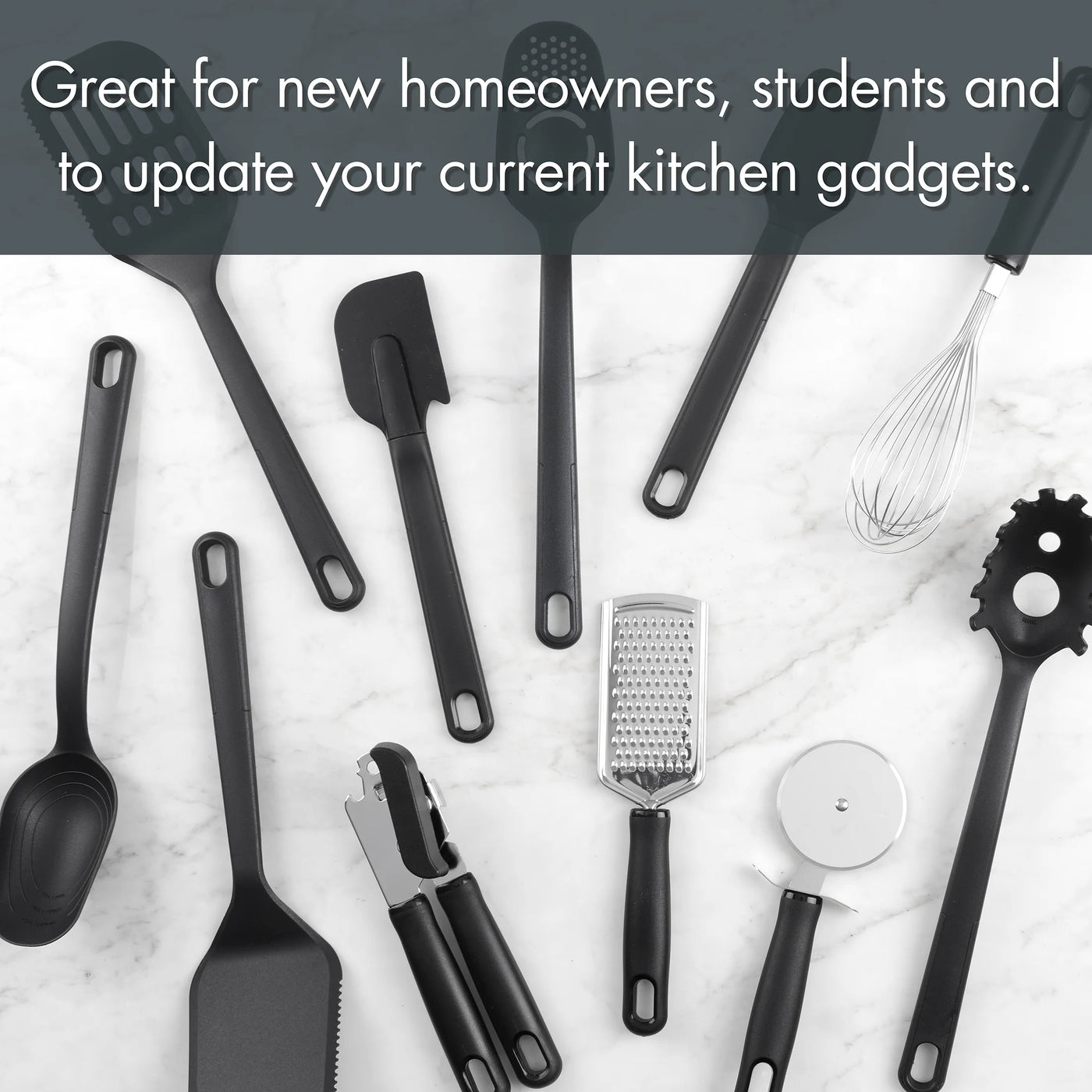 36-Piece Kitchen Gadget Set with Kitchen Cooking Utensils, and Drawer Organizer, Black, for Cooking, Mixing, Serving and Nonstick Cookware