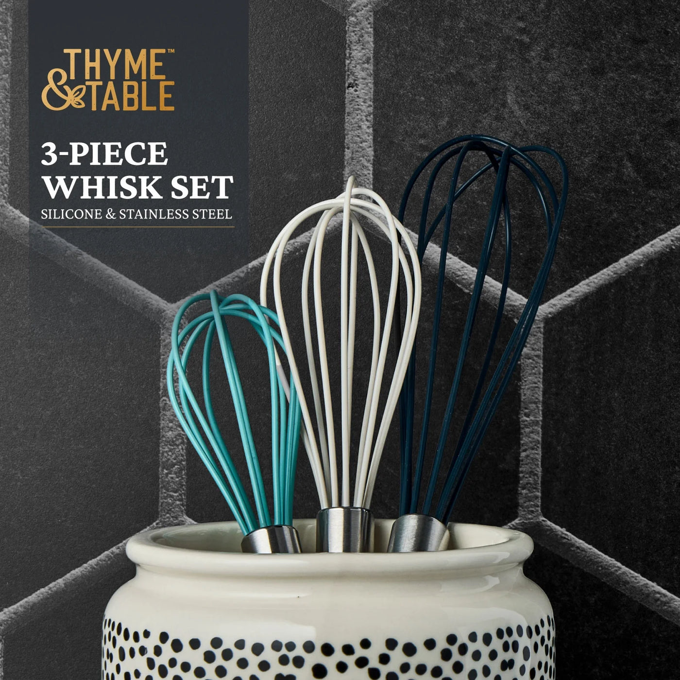 3-Piece Silicone Whisk Set, Multi Size, for Cooking, Mixing, Serving and Nonstick Cookware, Durable Design for Daily Home Use