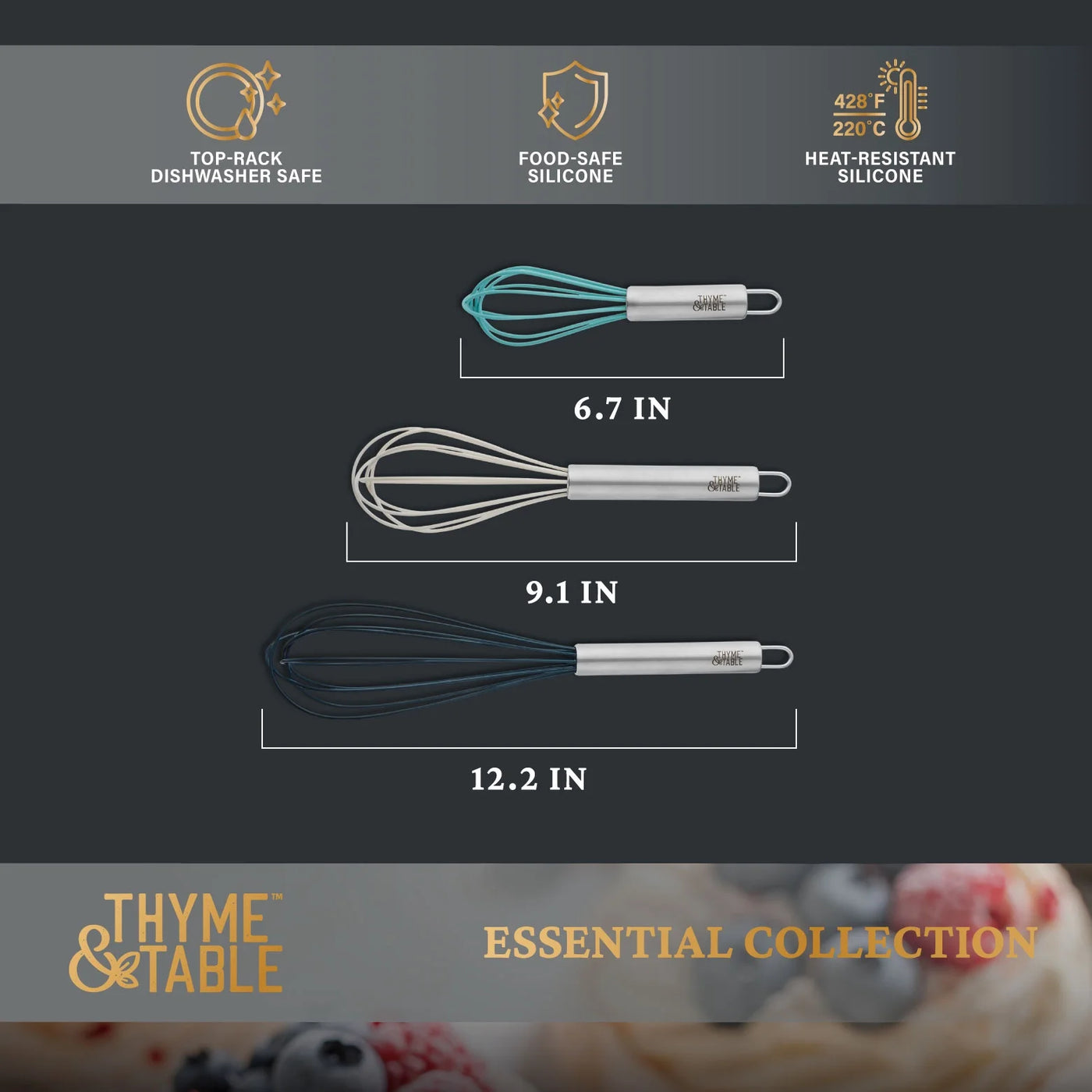 3-Piece Silicone Whisk Set, Multi Size, for Cooking, Mixing, Serving and Nonstick Cookware, Durable Design for Daily Home Use