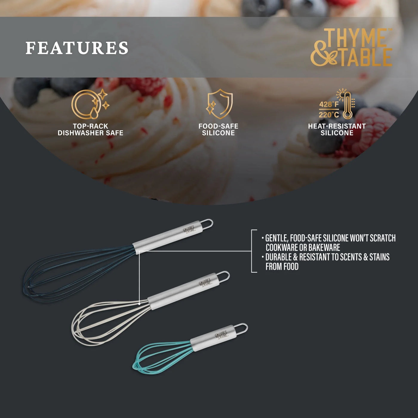 3-Piece Silicone Whisk Set, Multi Size, for Cooking, Mixing, Serving and Nonstick Cookware, Durable Design for Daily Home Use