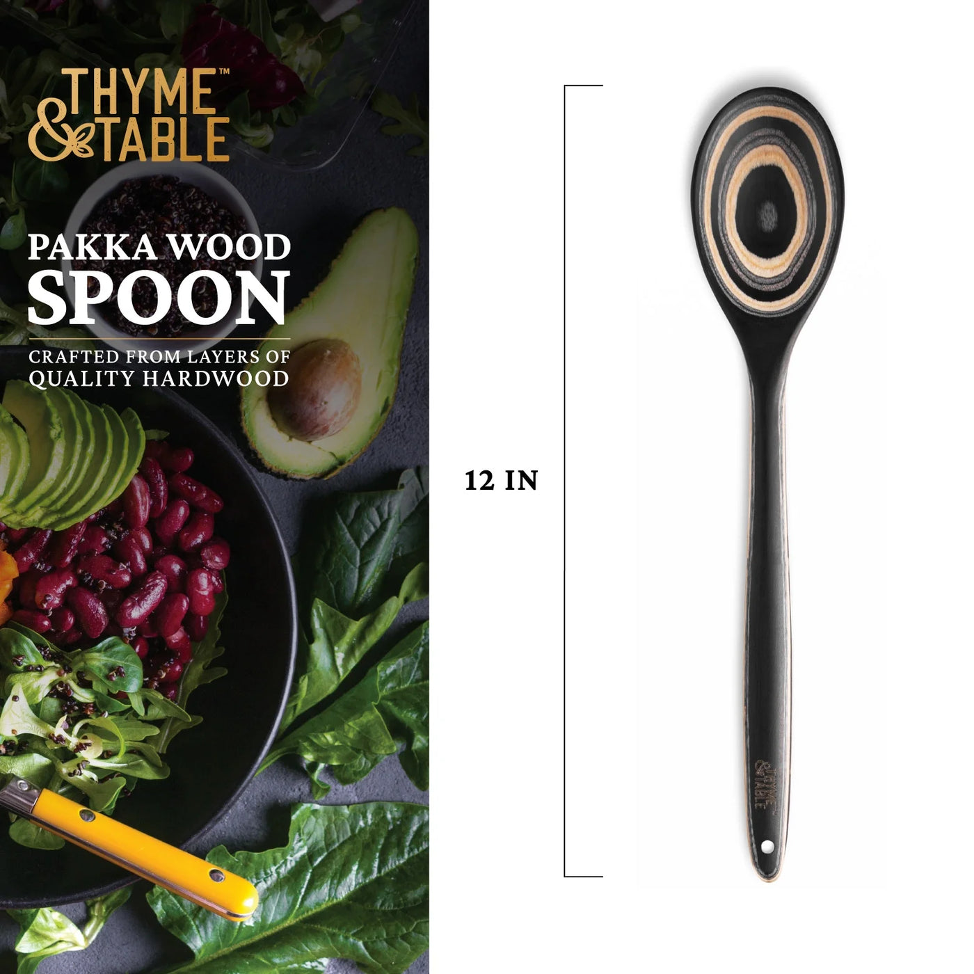 Nonstick Pakka Wood Spoon Black, for Cooking, Mixing, Serving and Nonstick Cookware, Durable Design for Daily Home Use