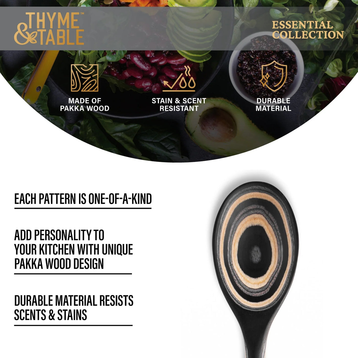Nonstick Pakka Wood Spoon Black, for Cooking, Mixing, Serving and Nonstick Cookware, Durable Design for Daily Home Use