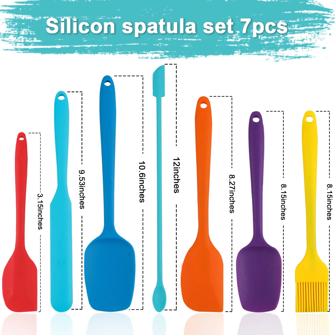 7-Piece Silicone Spatula Set, Food Grade Spatulas Silicone Heat Resistant (600°F), BPA Free Spatulas
