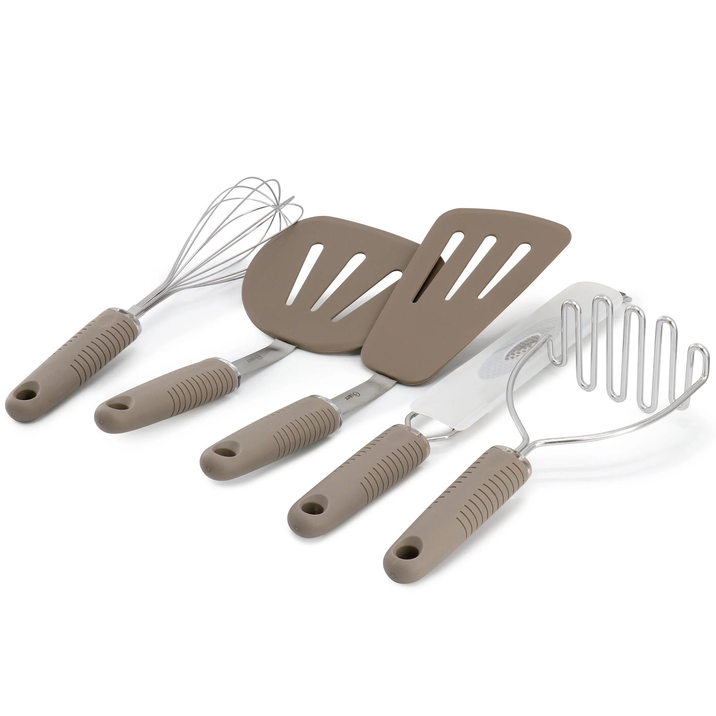 5-Piece Prep and Cook Kitchen Tool Set in Taupe, for Everyday Home Kitchen Cooking, Storage and Organization