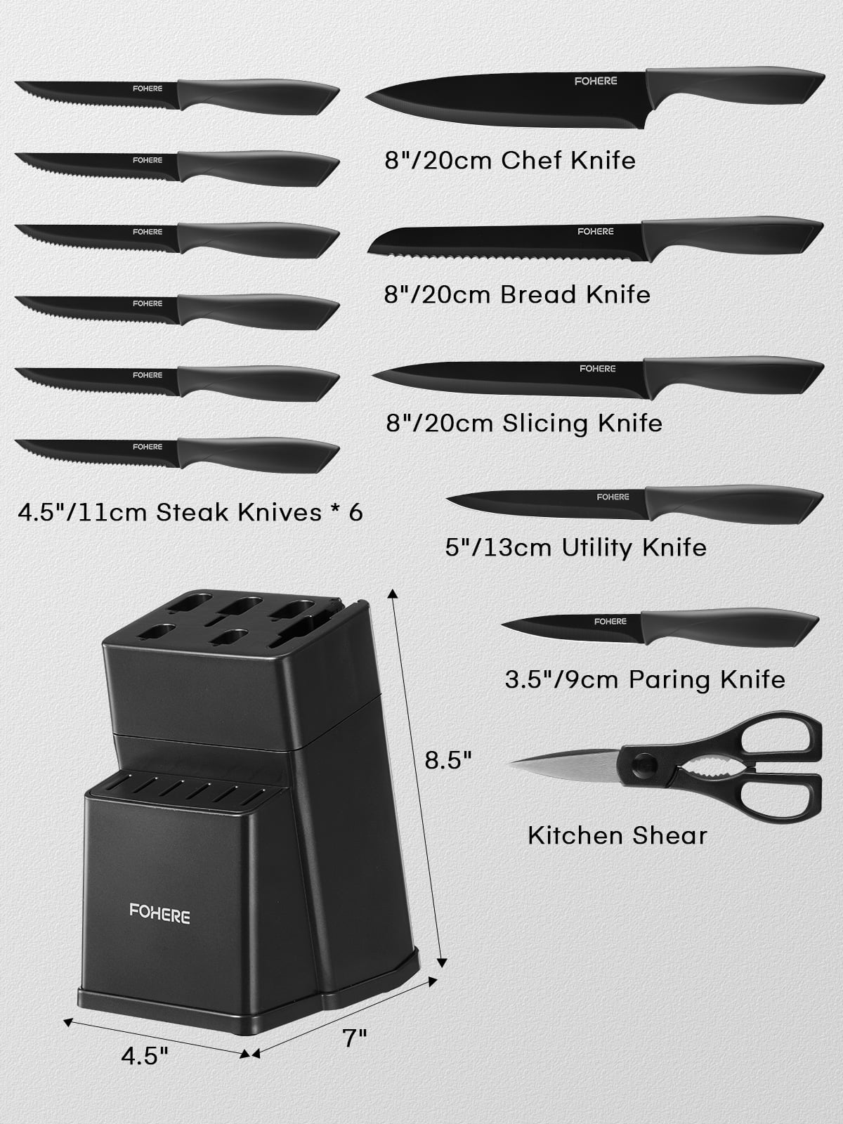 Set, 13-Piece Self Sharpening Stainless Steel Kitchen Knife Set, Matte Gray, for Chopping, Slicing and Everyday Food Preparation