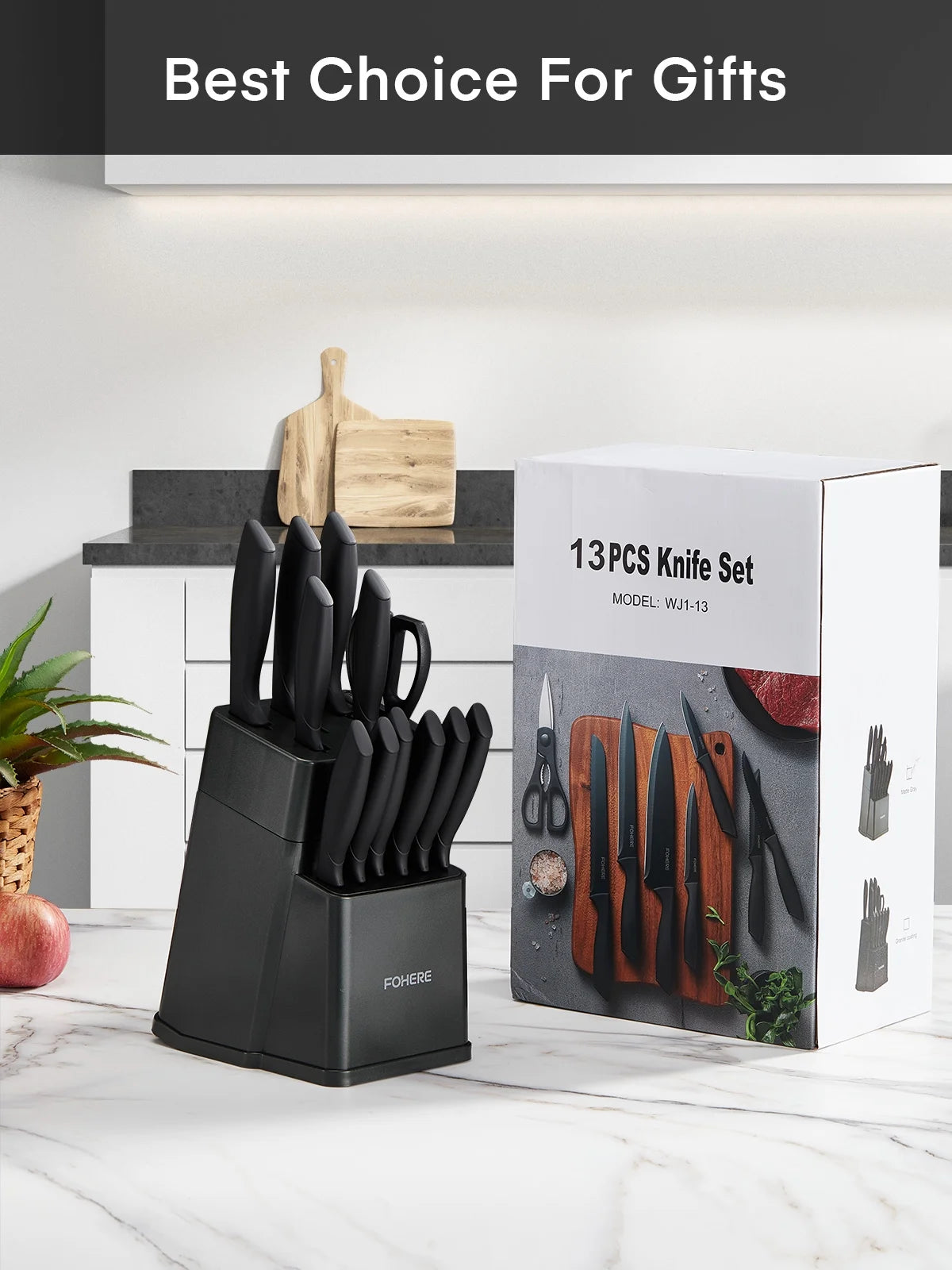 Set, 13-Piece Self Sharpening Stainless Steel Kitchen Knife Set, Matte Gray, for Chopping, Slicing and Everyday Food Preparation