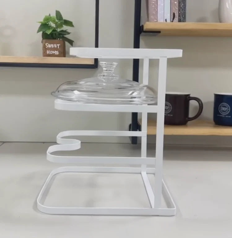Metal Pot Lid Organizer Rack, U-shape Pan Lid Holder for Kitchen Cabinet, Countertop or Pantry Storage, White