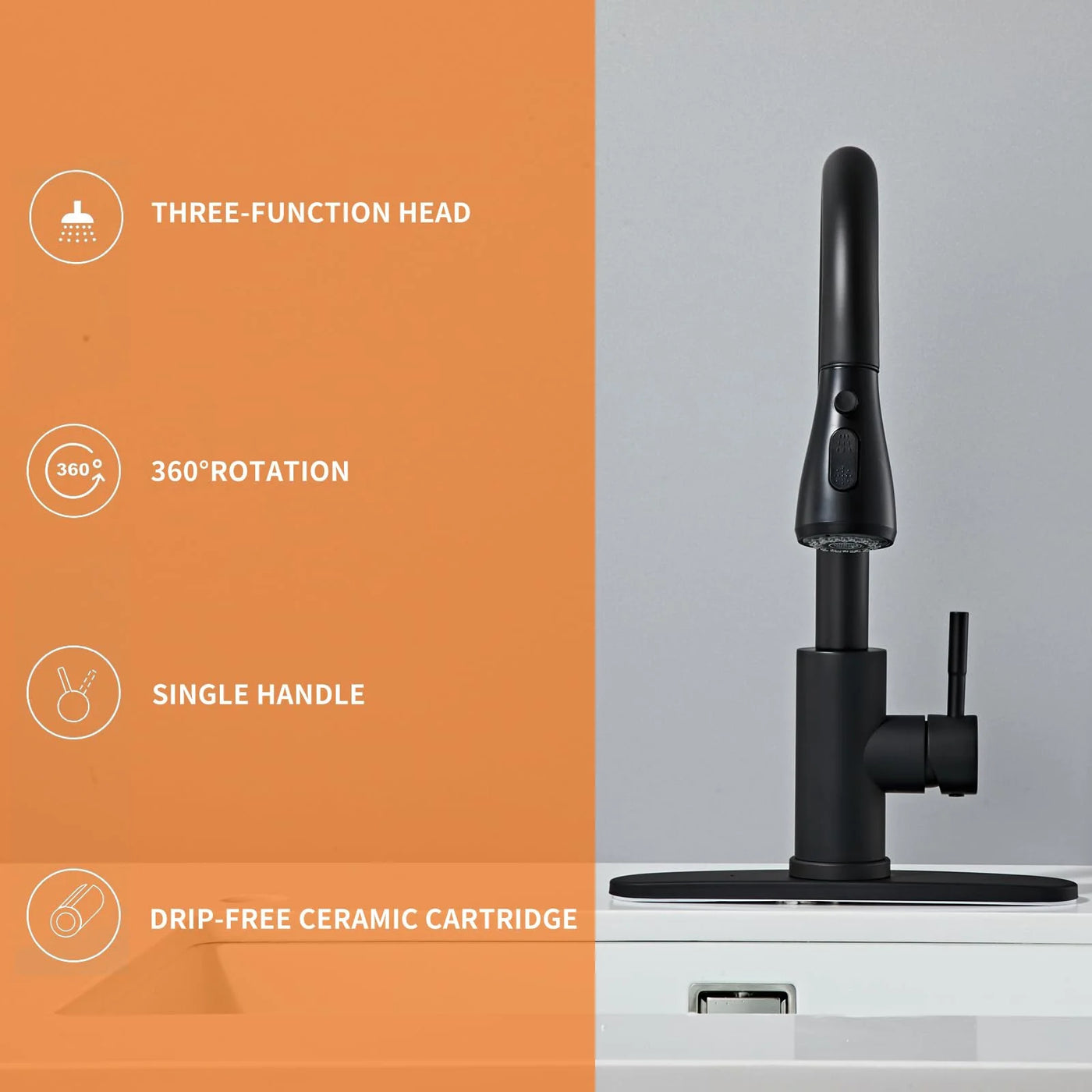 Black Kitchen Faucets, Waterfall Kitchen Sink Faucet, Commercial Utility Stainless Steel Kitchen Faucets