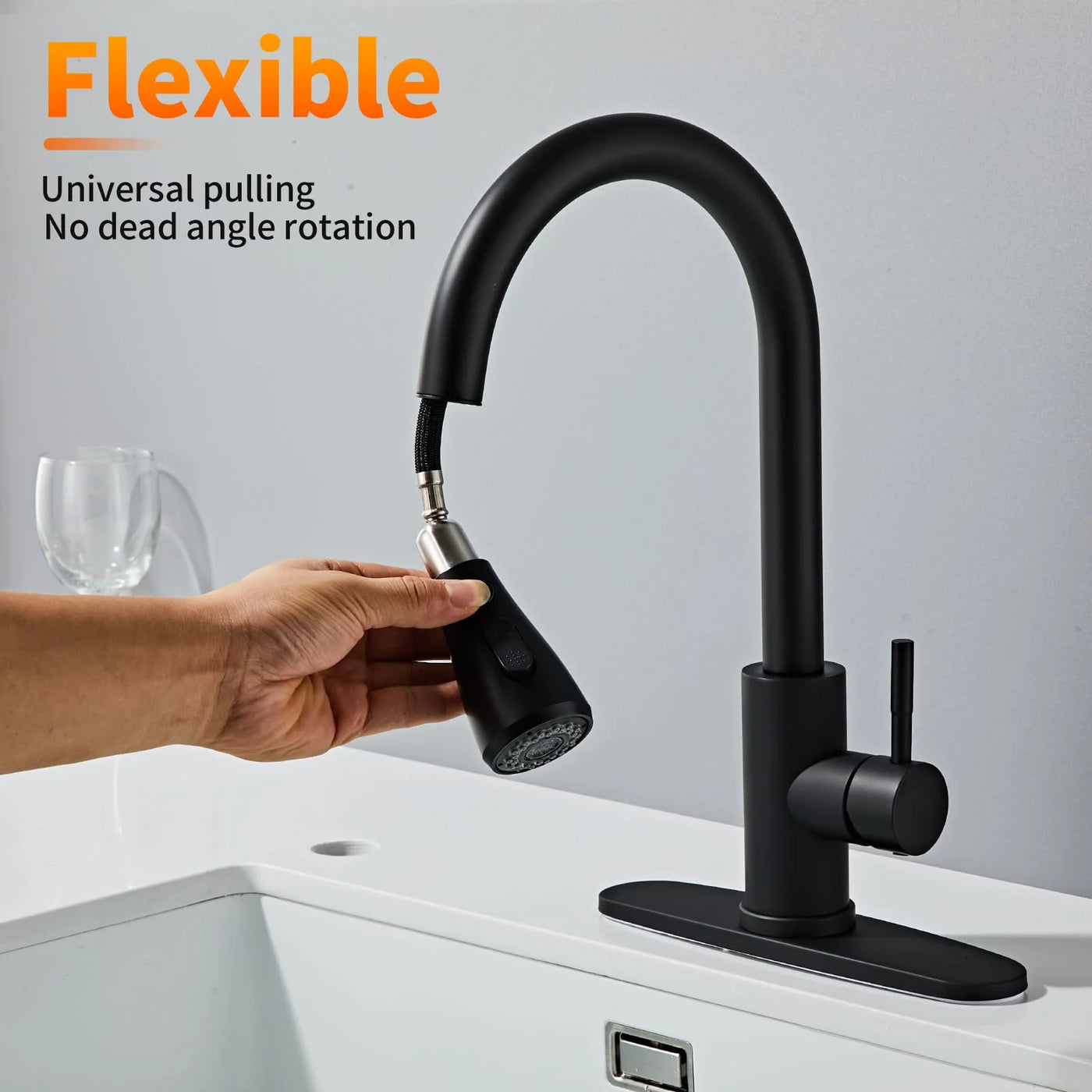 Black Kitchen Faucets, Waterfall Kitchen Sink Faucet, Commercial Utility Stainless Steel Kitchen Faucets