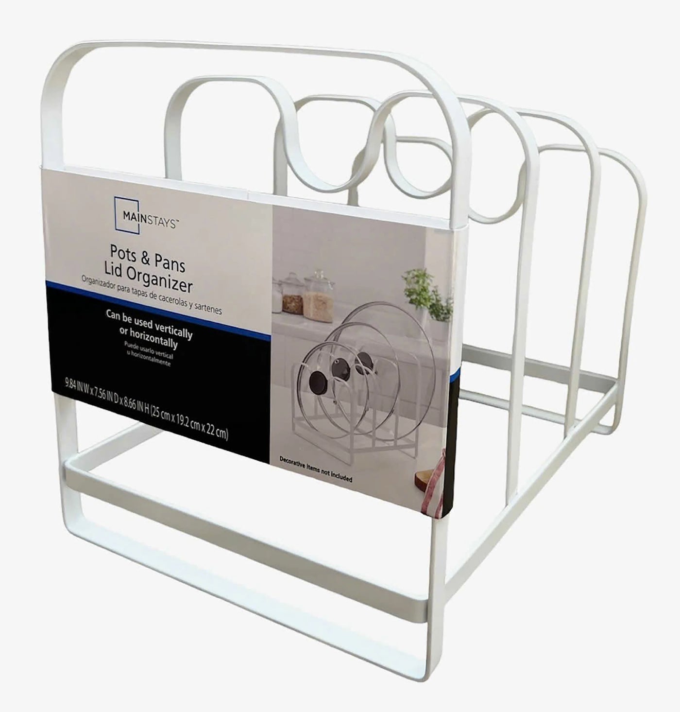 Metal Pot Lid Organizer Rack, U-shape Pan Lid Holder for Kitchen Cabinet, Countertop or Pantry Storage, White