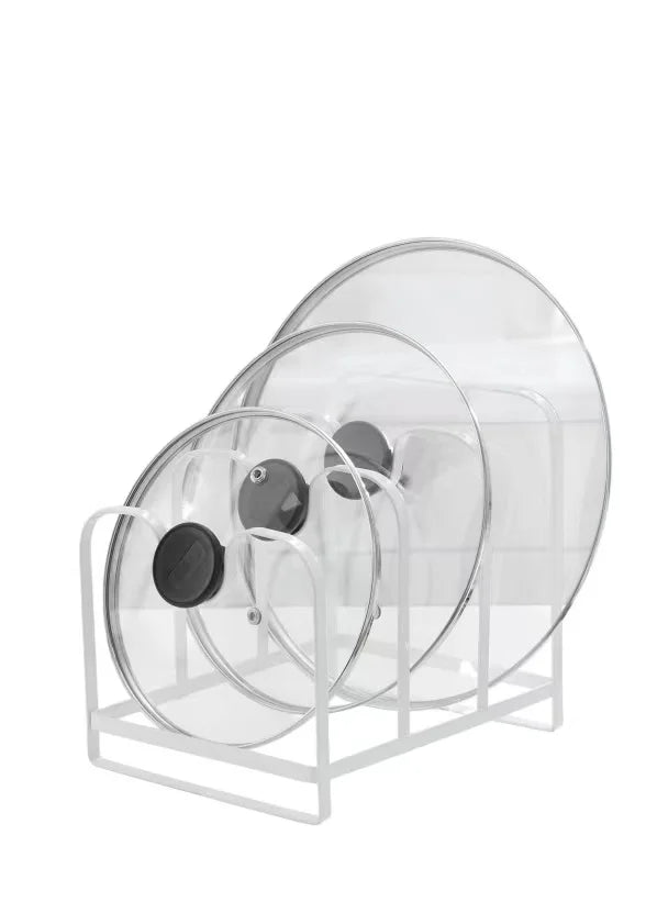 Metal Pot Lid Organizer Rack, U-shape Pan Lid Holder for Kitchen Cabinet, Countertop or Pantry Storage, White