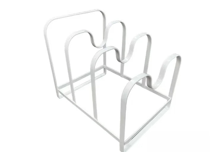 Metal Pot Lid Organizer Rack, U-shape Pan Lid Holder for Kitchen Cabinet, Countertop or Pantry Storage, White