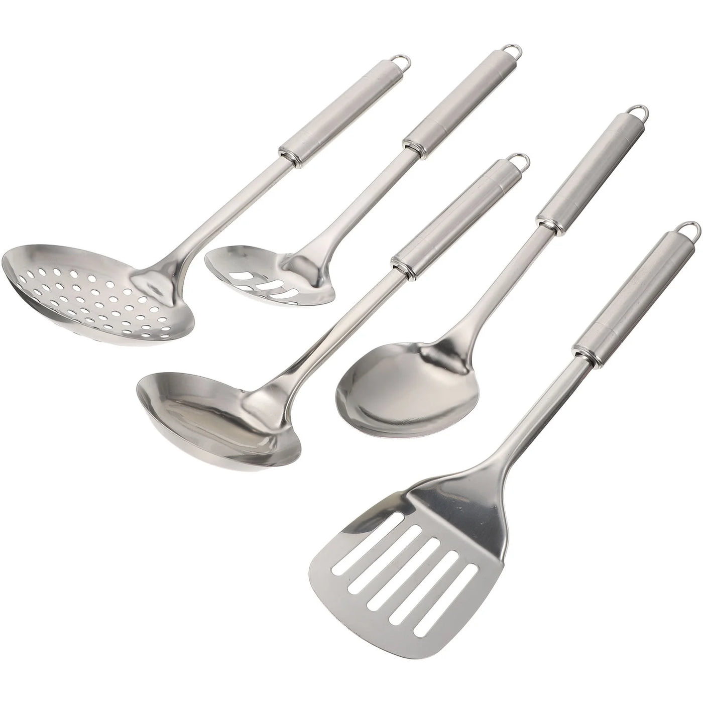 304 Stainless Steel Kitchen Utensil Set, 5-Piece, Ergonomic Stay-cool Hollow Handles, Dishwasher Safe, Silver