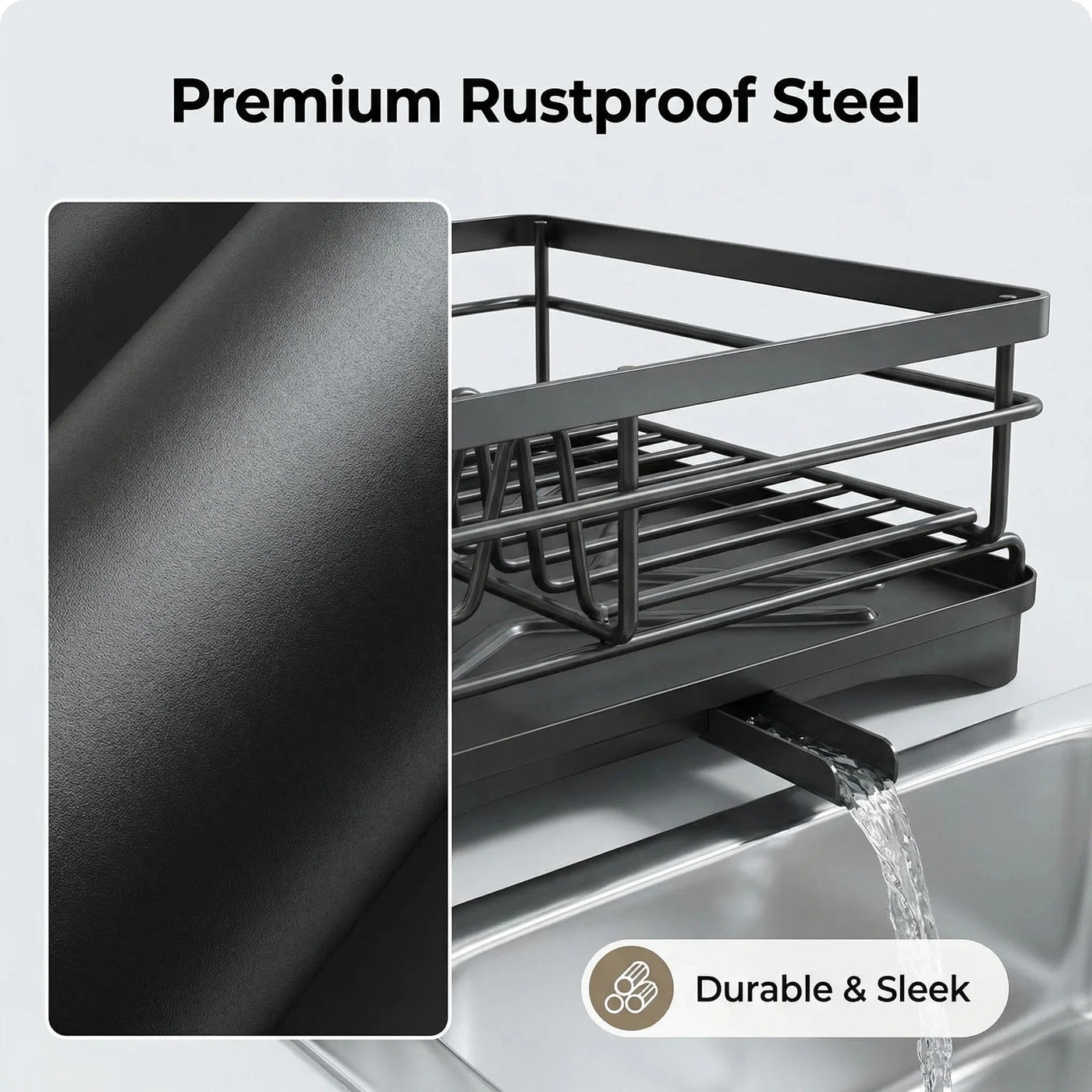 Metal Dish Rack with Utensil Holder and Drainboard, Anti-rust Kitchen Organizer, Black, for Cooking, Mixing, Serving and Nonstick Cookware