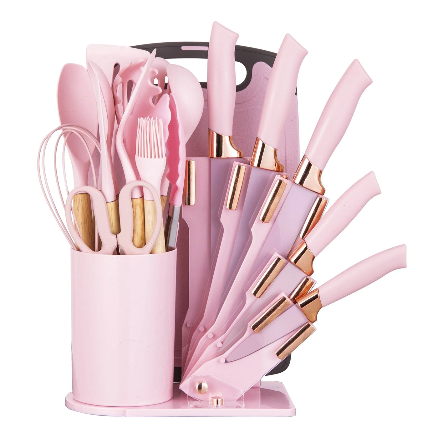 Heesem 19-Piece Silicone Kitchen Utensil and Knife Set, Heat-resistant Cooking Tools Nonstick Safe Gift for Mom or Women Pink