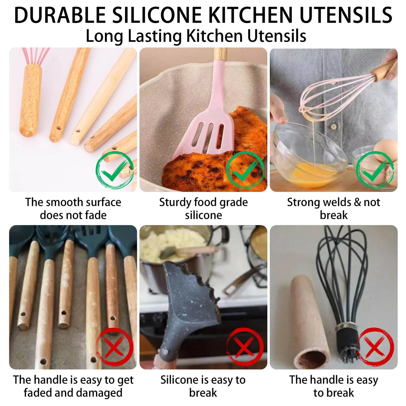 Heesem 19-Piece Silicone Kitchen Utensil and Knife Set, Heat-resistant Cooking Tools Nonstick Safe Gift for Mom or Women Pink