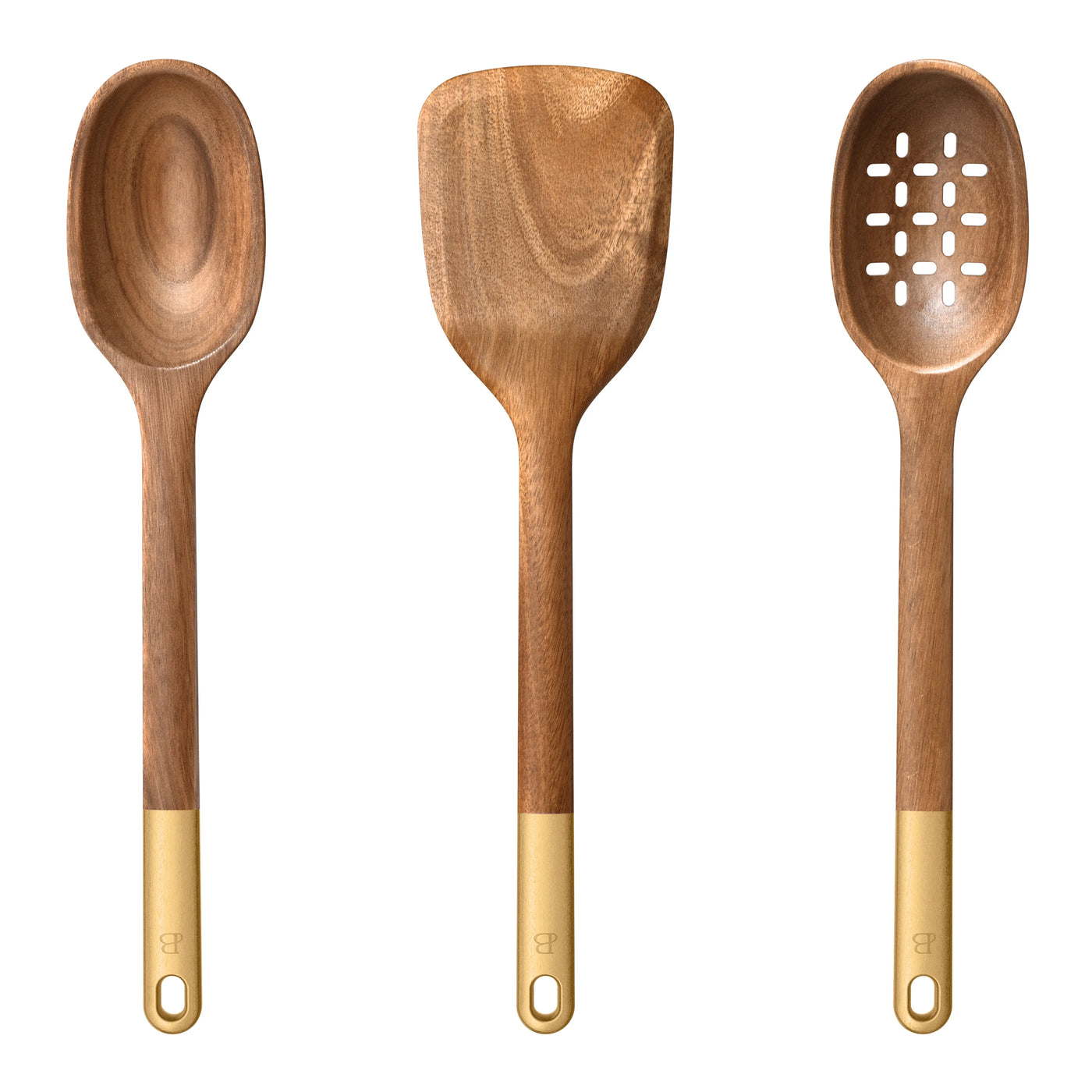 Beautiful 3-Piece Wood Kitchen Utensil Set By, for Cooking, Mixing, Serving and Nonstick Cookware, Durable Design for Daily Home Use