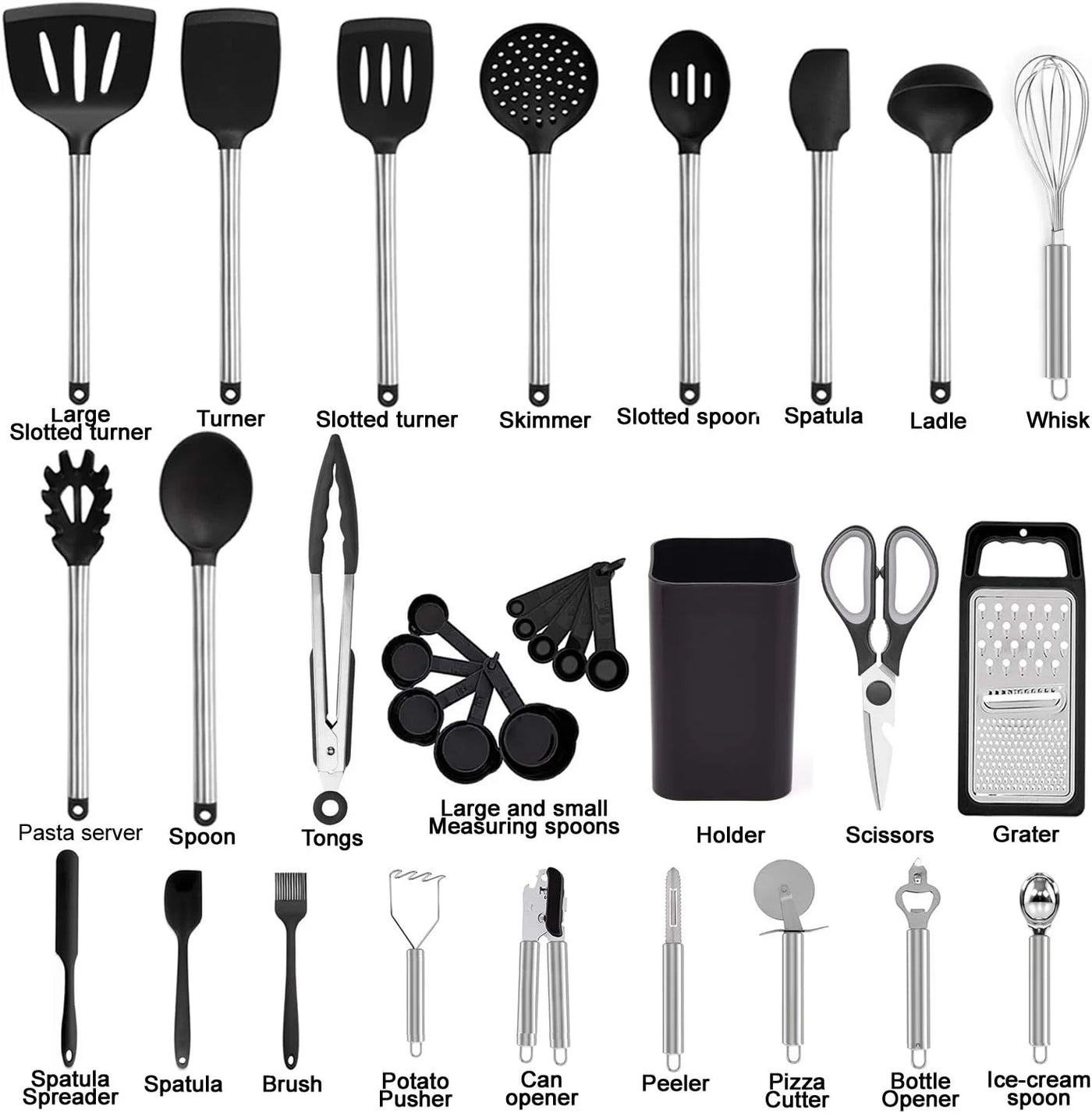 Kitchen Utensil Set-silicone Cooking Utensils-33 Kitchen Gadgets and Spoons for Nonstick Cookware-silicone and Stainless Steel Spatula Set-best
